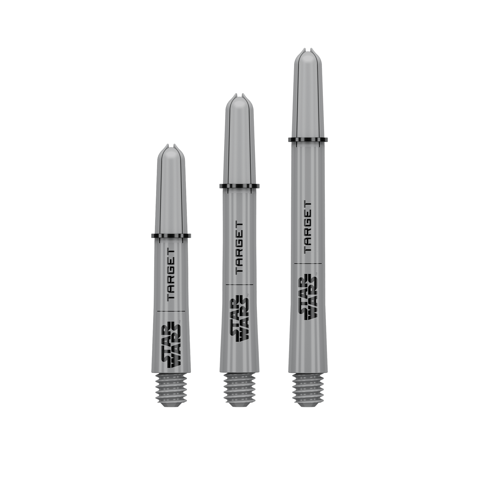 Target Star Wars ProGrip Shafts - Grau Abgebildet sind Target Star Wars ProGrip Shafts - Grau. Die grauen Dartschäfte eignen sich für präzise Würfe.