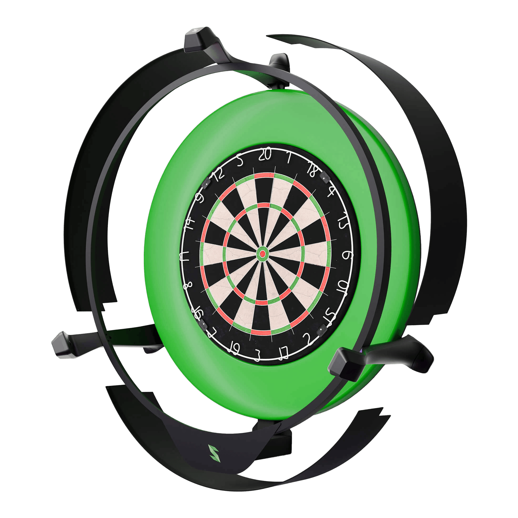 Elektroniczny system autopunktacji Scolia Home 2 z pierścieniem świetlnym 2026 Das Bild zeigt das Produkt "Scolia Home 2 Electronic Score System mit Beleuchtungsring". Es handelt sich um ein elektronisches Punktesystem für Dartboards, das von einem grünen Beleuchtungsring umgeben ist.