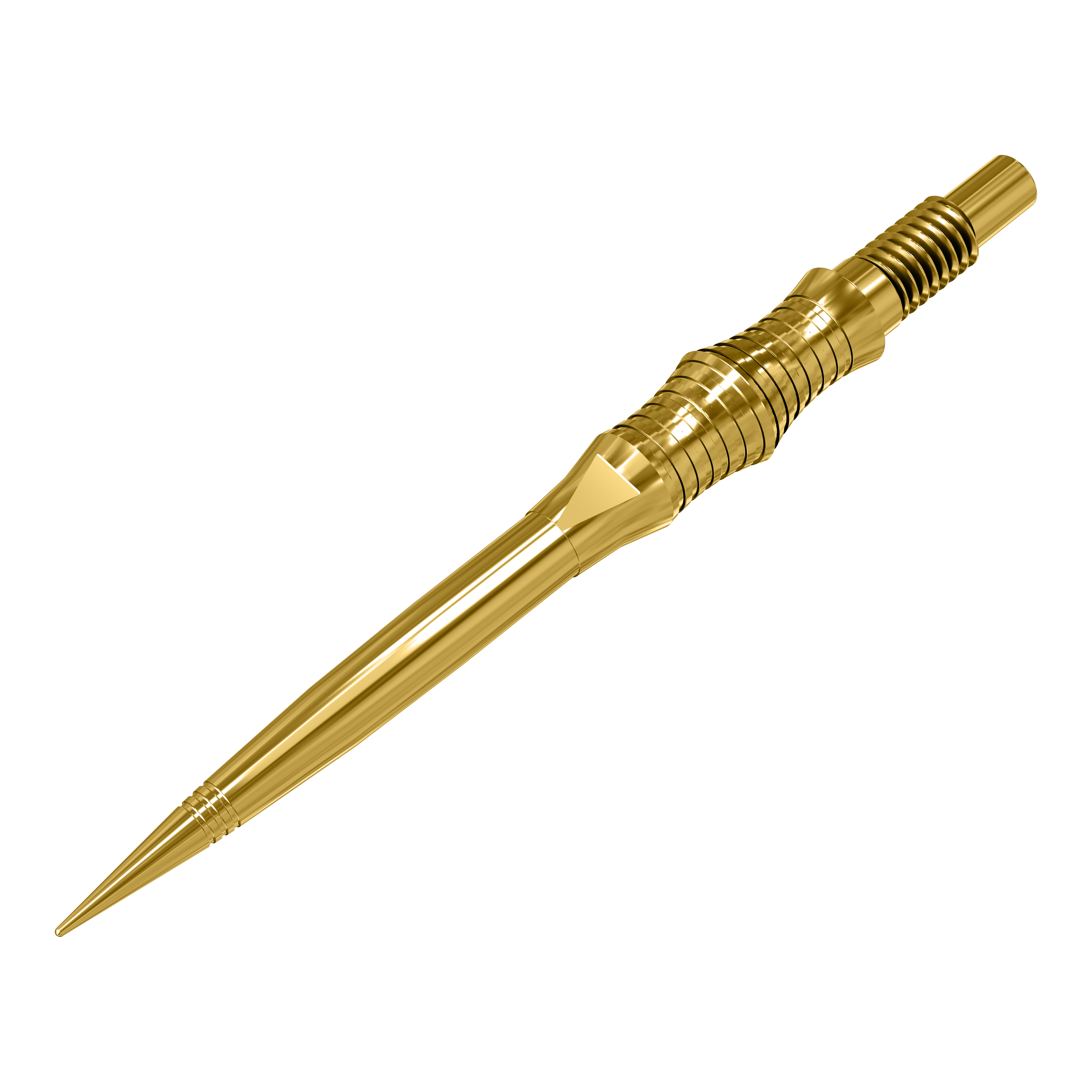 Die Apex Spire Gold Elite Series Dartspitzen werden gezeigt. Sie sind metallisch und goldfarben.