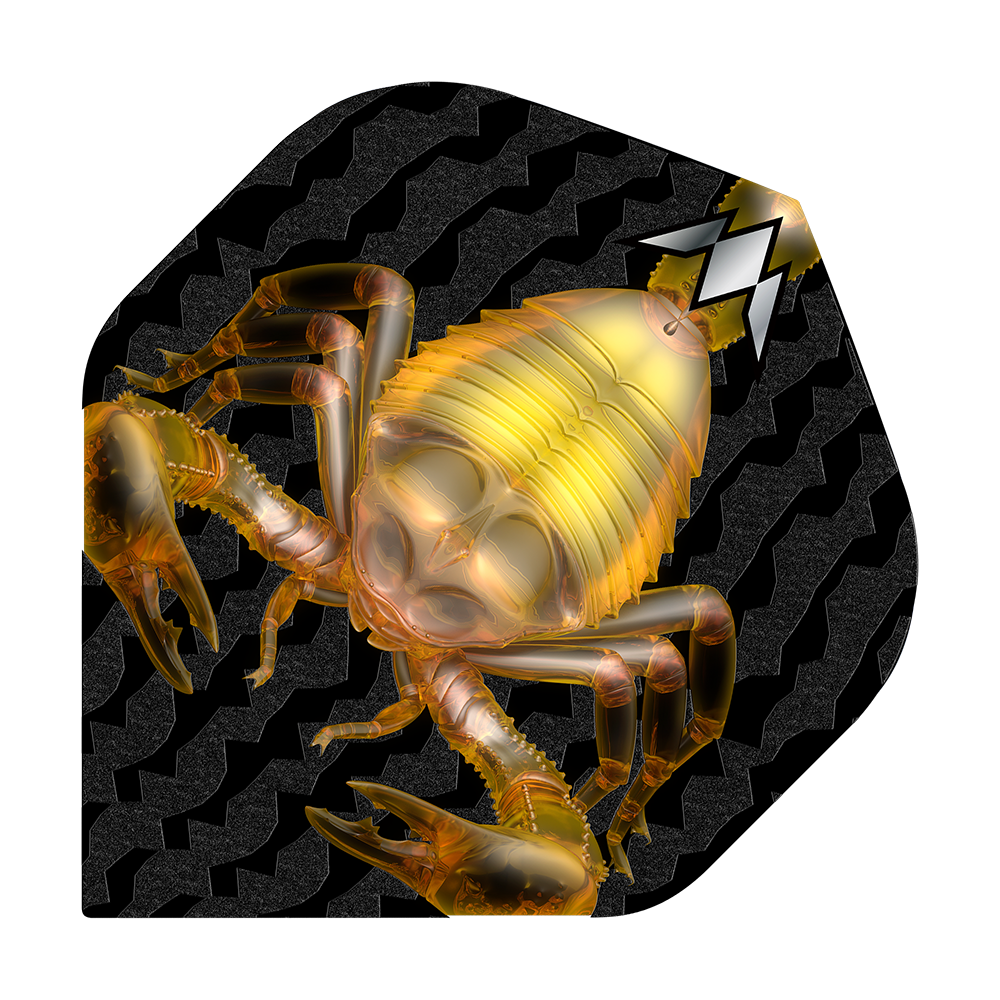 Standardní lety Mission Solo Scorpion No2 Das Bild zeigt das Produkt "Mission Solo Scorpion No2 Standard Flights" mit einer goldenen Skorpion-Grafik. Der Hintergrund ist schwarz mit einem wellenförmigen Muster.