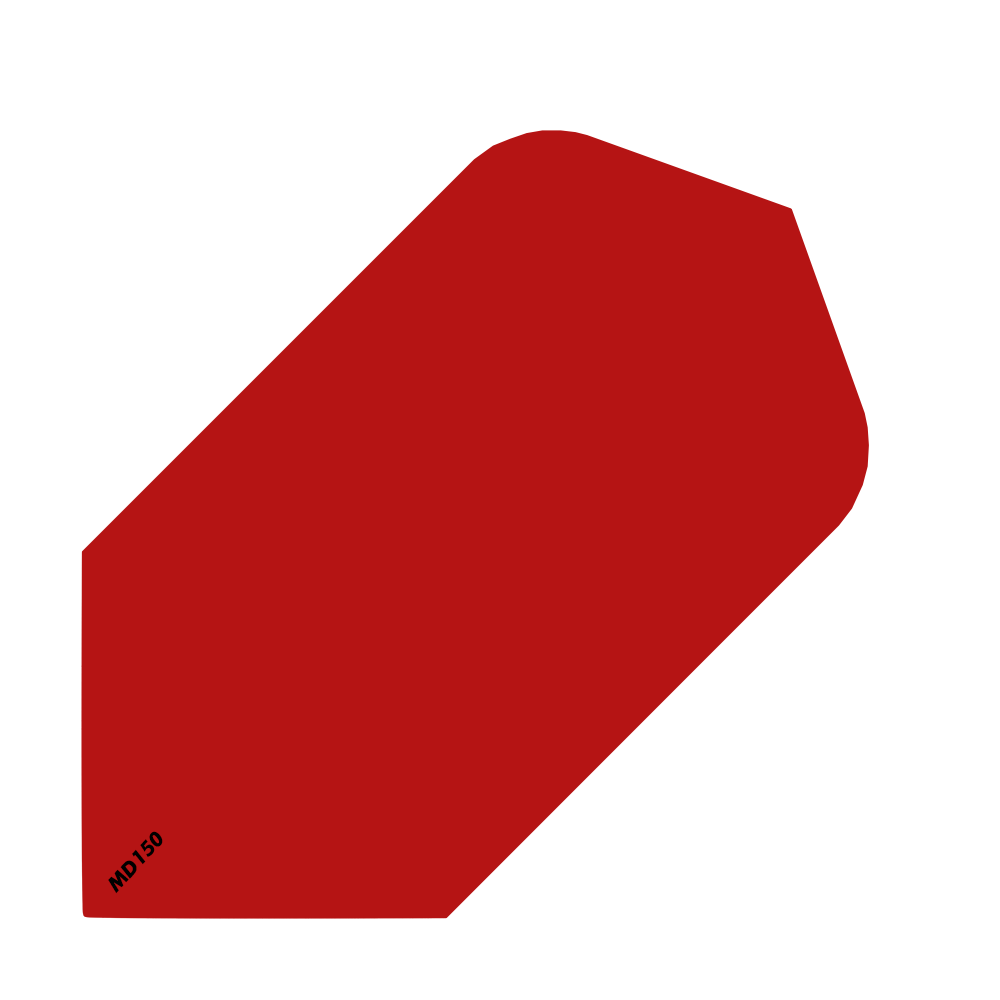 MCD204_McDart_MD150_Slim_Flights_Rot_1 Das Bild zeigt ein rotes Slim Flight für Darts mit dem Namen "McDart MD150". In der unteren linken Ecke steht klein "MD150".