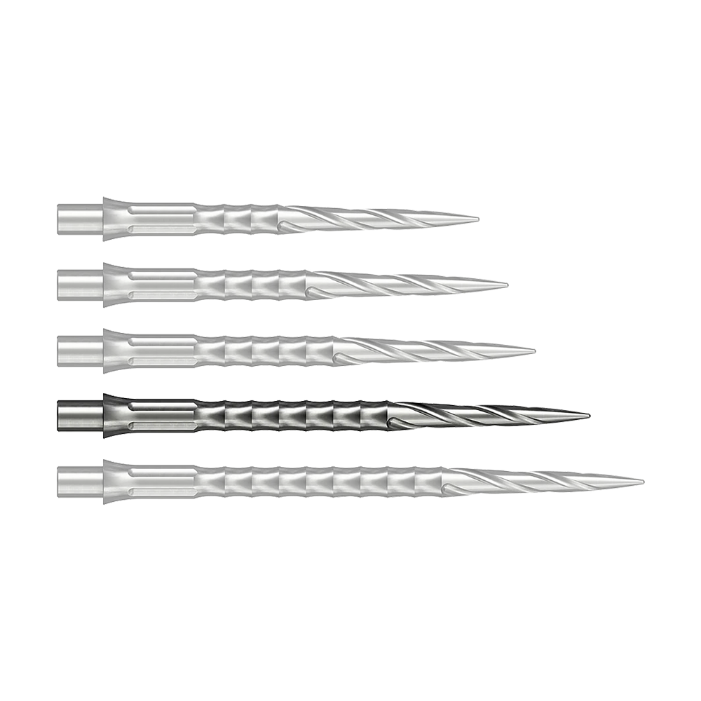 Caliburn System steel dart tips - Spiro - NoLip - silver Dieses Bild zeigt eine silberne Steeldartspitze mit einer Länge von 36 mm. Die Spitze gehört zum Caliburn Evo System und ist vom Typ Spiro NoLip.
