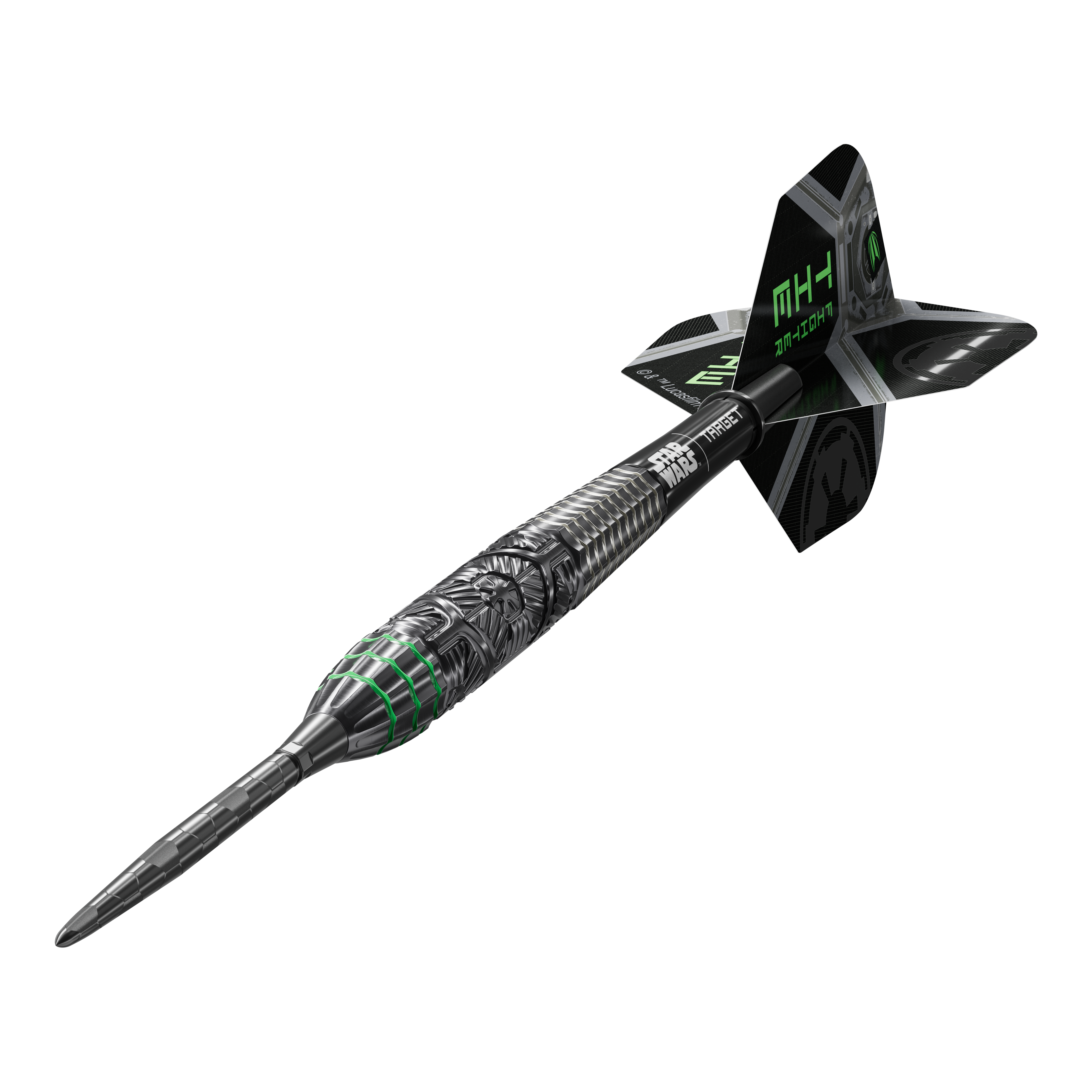 Abgebildet sind die Target Star Wars Tie Fighter Swiss Point Steeldarts. Das Produkt richtet sich an Fans von Star Wars und Darts.