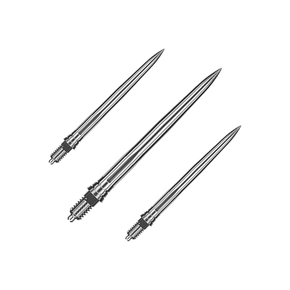 Embouts de fléchettes Caliburn EVO EZ - Smooth - Argent Das Bild trägt den Dateinamen EVO121_Caliburn_EVO_Dartspitzen_EZ_Smooth_Silber_28mm_1Set. Es zeigt vermutlich ein Set glatter Dartspitzen in Silber mit einer Länge von 28mm.