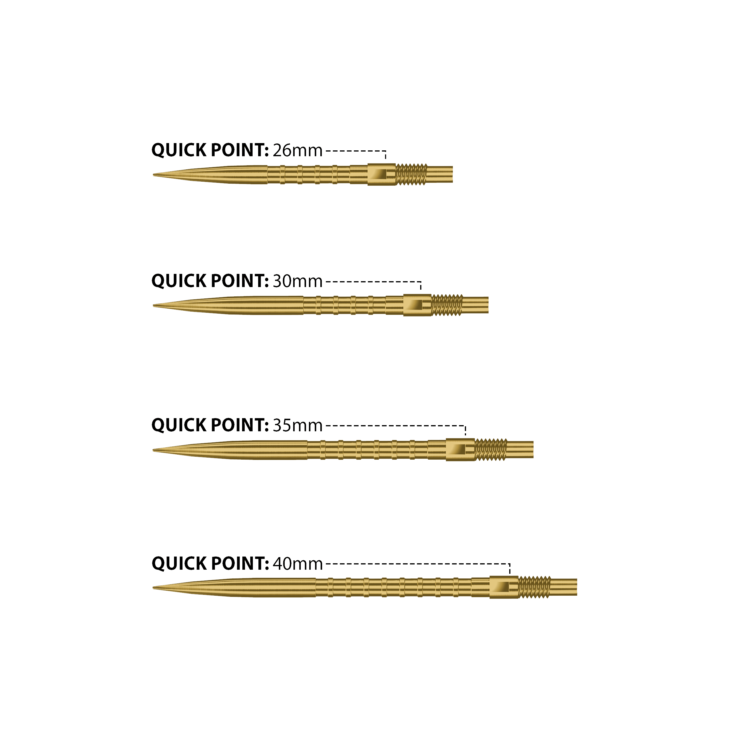 Harrows Quick Point Heavy Metal Dartspitzen - Gold Abgebildet sind Harrows Quick Point Heavy Metal Dartspitzen in Gold. Sie zeichnen sich durch ihre goldene Farbe und hohe Qualität aus.