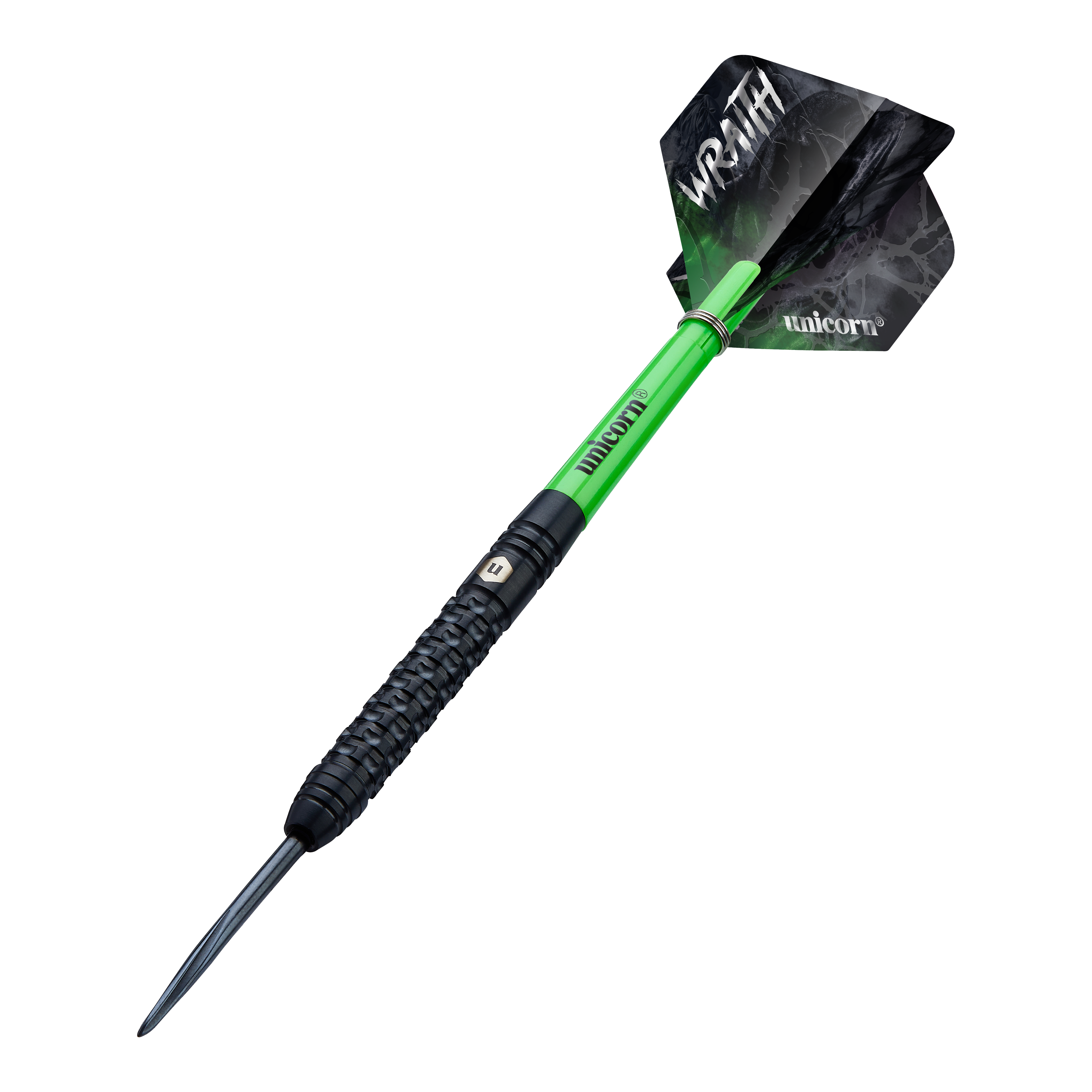 Ocelové šipky Unicorn Wraith Mehrere Unicorn Wraith Steeldarts liegen eng nebeneinander. Details der Oberfläche zeigen sich deutlich.