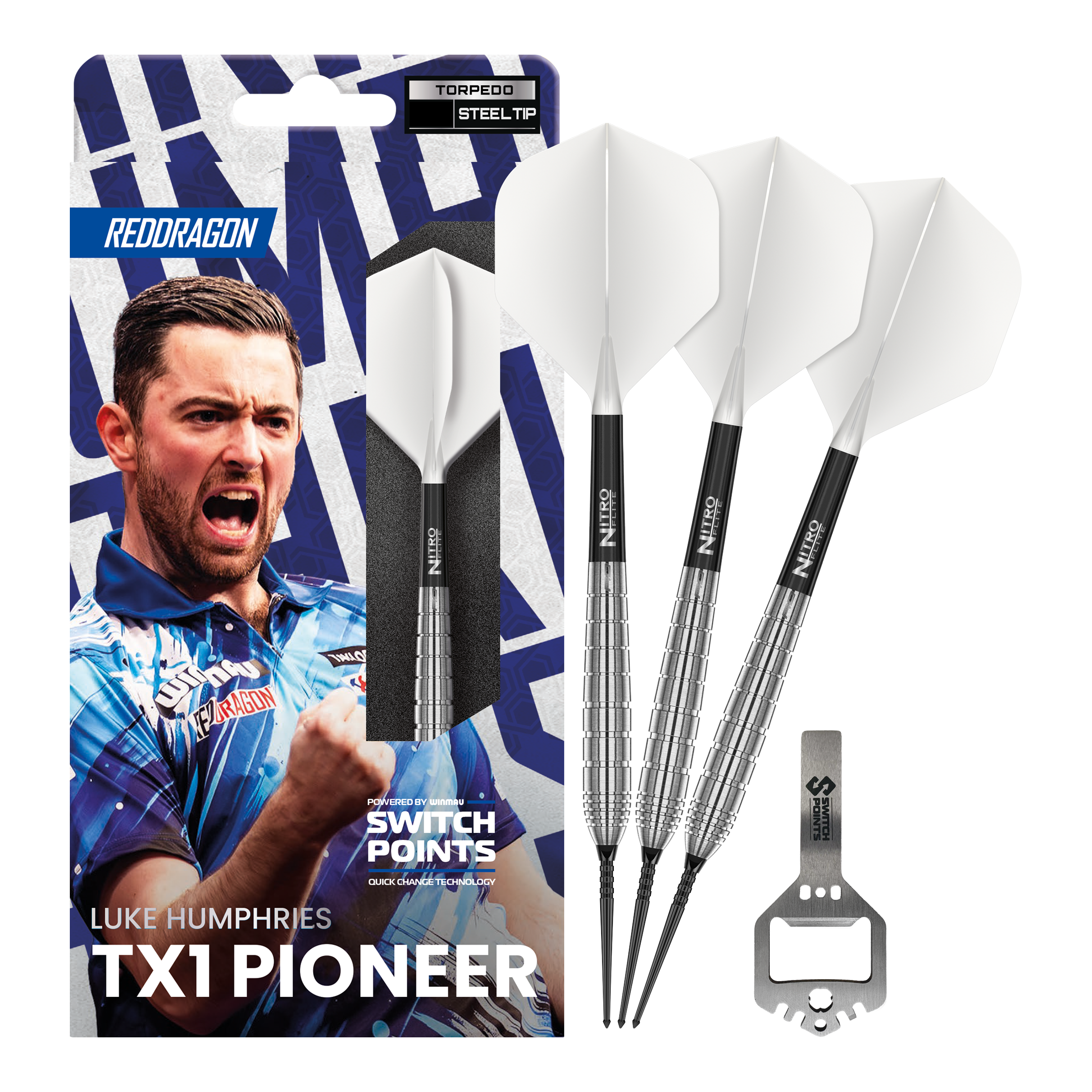 Red Dragon Luke Humphries TX1 Pioneer Switch Point Steeldarts Dieses Bild zeigt die Red Dragon Luke Humphries TX1 Pioneer Switch Point Steeldarts in voller Ansicht. Die Darts sind für Präzision und hohe Leistung bekannt.