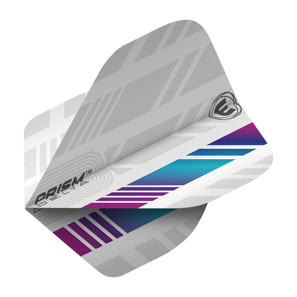 6915-213_Winmau_Prism_Delta_6915-213_Standard_Flights_2 Das Bild zeigt ein Winmau Prism Delta 6915.213 Standard Flight für Darts. Das Flight hat ein modernes Design mit grauen, lila und blauen Mustern.