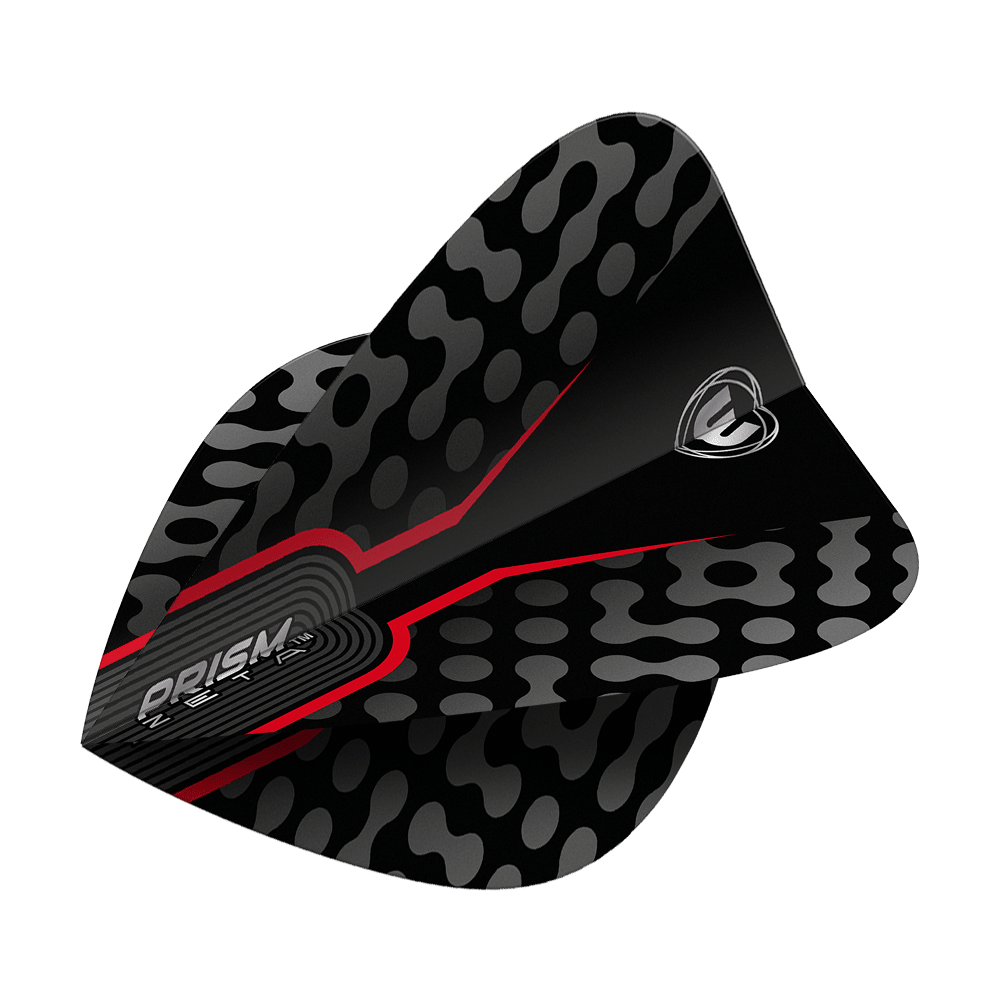 Vuelos Cometa Winmau Zeta Negro Rojo Das Bild zeigt einen Winmau Zeta Black Red Kite Flight. Das Design ist schwarz mit roten Akzenten und einem grauen Muster.
