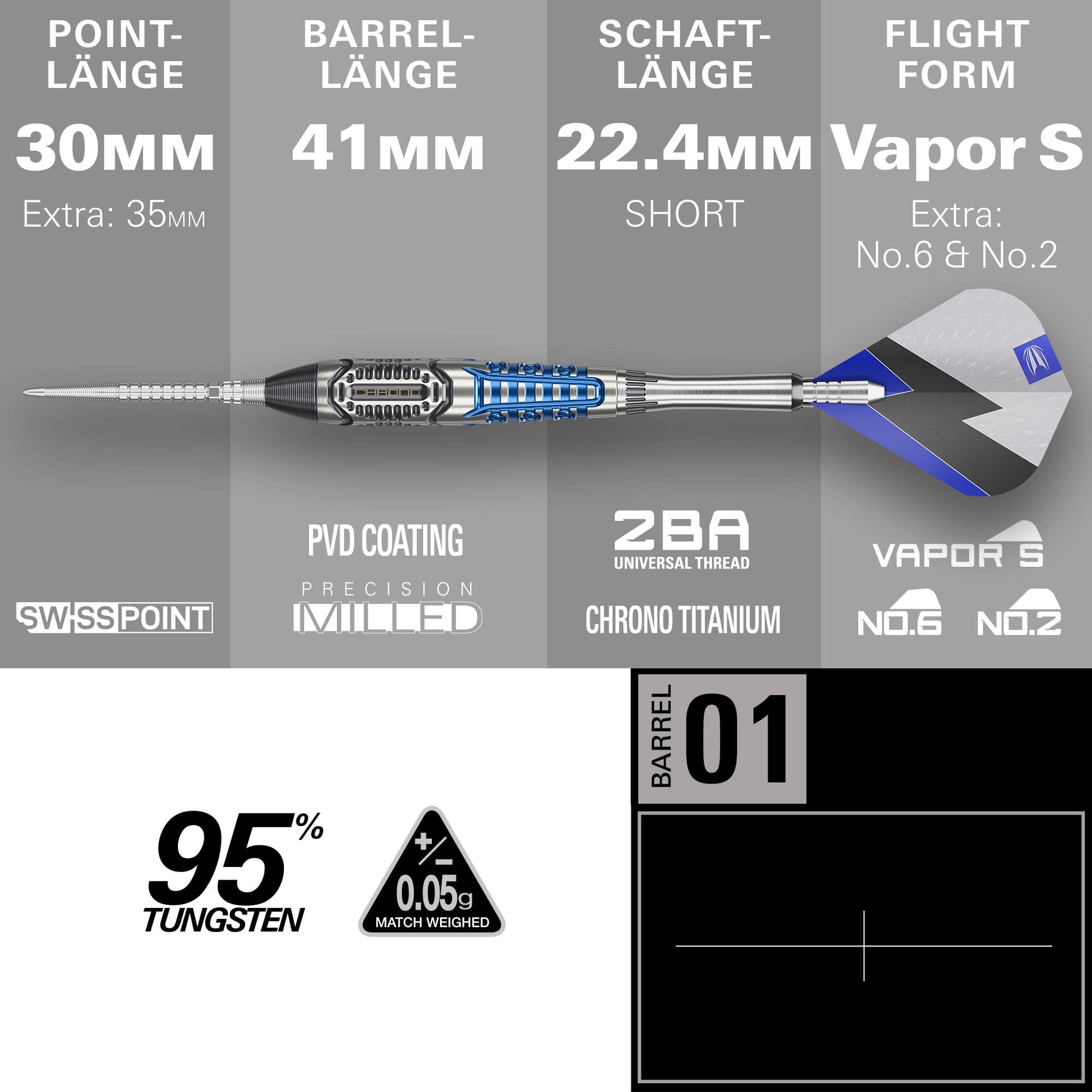 Fléchettes en acier Target Phil Taylor Power X Chrono Swiss Points