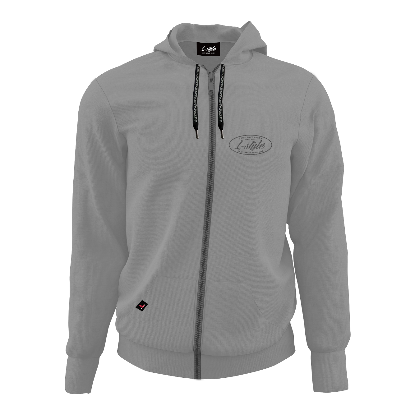 Mikina ve stylu L – šedá Der Hoodie „L-Style Hoodie - Grau“ ist grau, hat eine Kapuze und einen durchgehenden Reißverschluss. Auf der linken Brust befindet sich ein dezentes L-Style Logo.