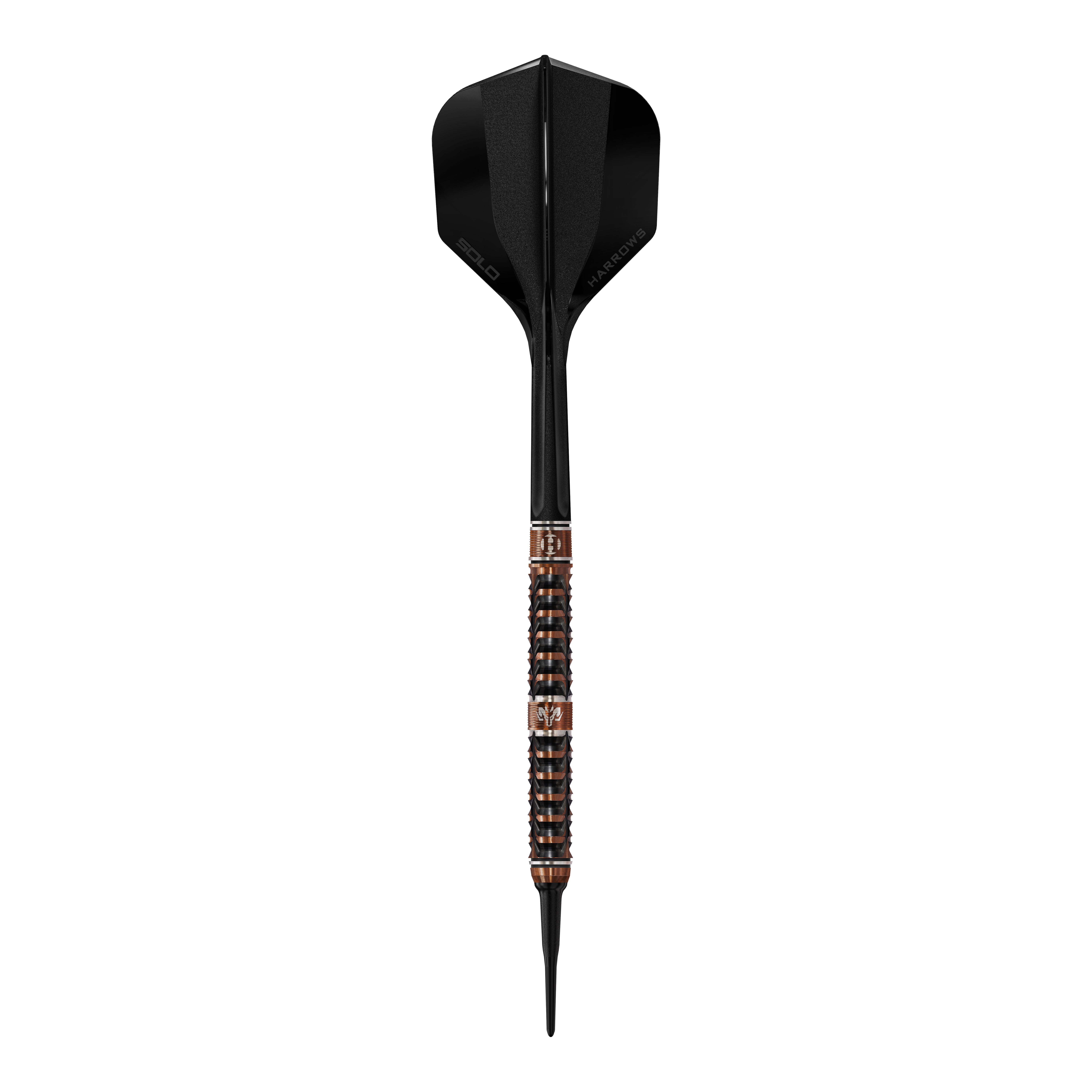 Die Abbildung zeigt Harrows Wolfram Trinity Softdarts. Die Softdarts werden aus der Nähe präsentiert.