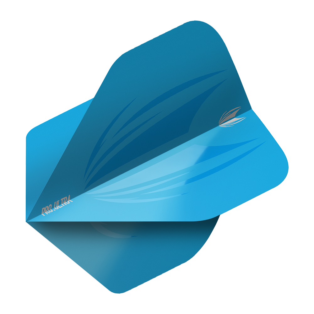 TG440_Target_ProUltra_ID_Lime_Blue_No2_Standard_Flights_2 Das Bild zeigt das Produkt "Target ProUltra ID Blue No2 Standard Flights". Es handelt sich um ein blaues Dartflight mit einem modernen, grafischen Design.