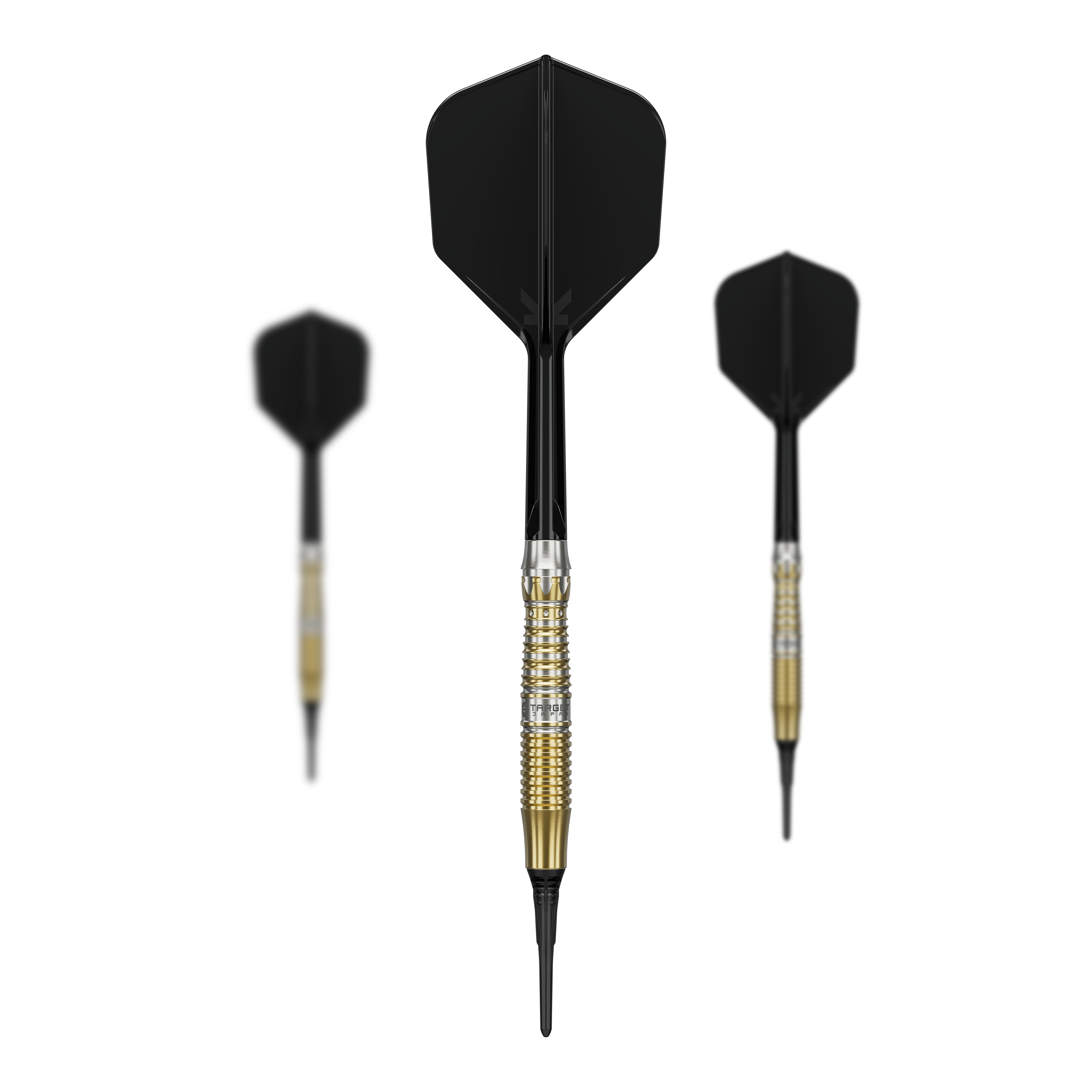 Set der Target Black Marque Enzo Softdarts - 18g abgebildet. Das Set beinhaltet mehrere schwarze Softdarts für exaktes Spiel.