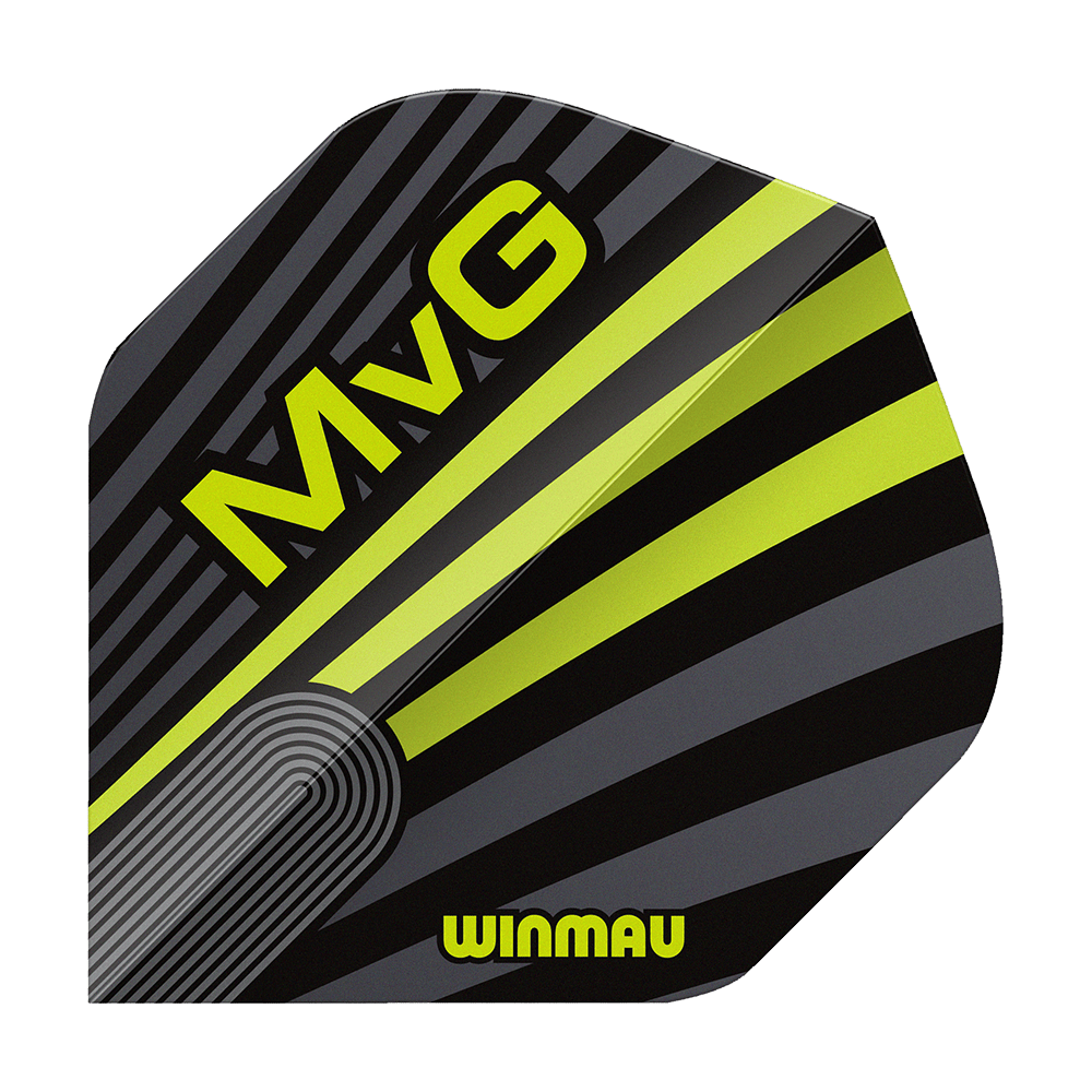Winmau Prism Delta MvG Grey Green No2 Standard Flights Das Bild zeigt Winmau Prism Delta MvG Grey Green No2 Standard Flights. Dart-Flights in grauer und grüner Farbe sind abgebildet.