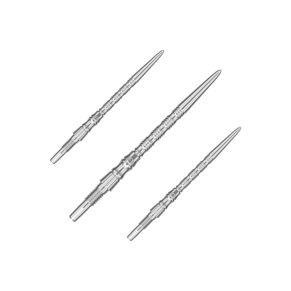 Stalowe groty do lotek Target Signature Swiss Point TRB - srebrne Silberne Dartspitzen mit einer Länge von 35 mm sind abgebildet. Das Bild zeigt ein Set der Target SwissPoint Signature TRB Dartspitzen.