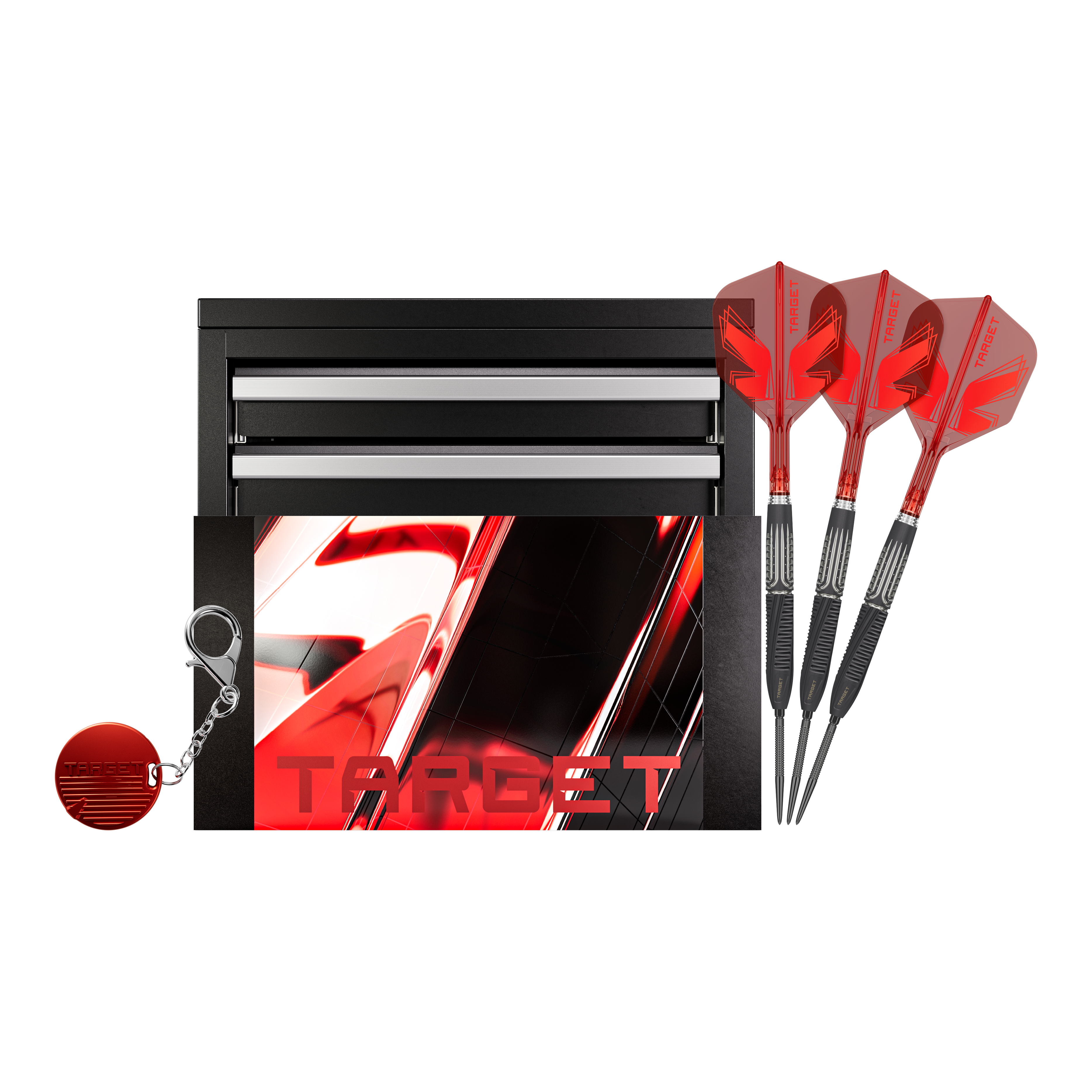 Šipky Target Shift Swiss Point ocelové Abgebildet ist das Target Shift Swiss Point Steeldarts Set. Das Set ist komplett und ordentlich angeordnet.