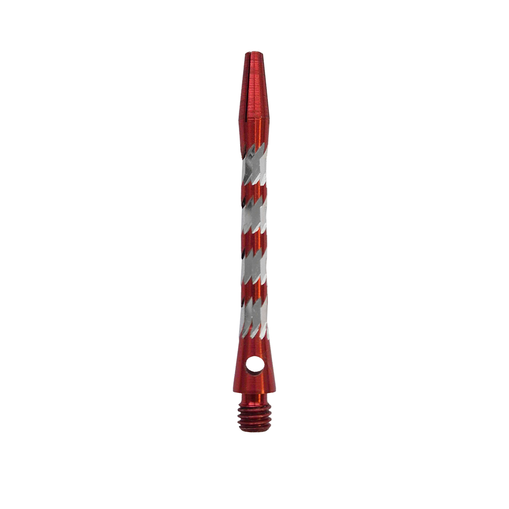 Bulls NL Minor Aluminium Shafts in Rot, 46 mm lang. Das Bild zeigt einen roten Aluminiumschaft für Dartpfeile.