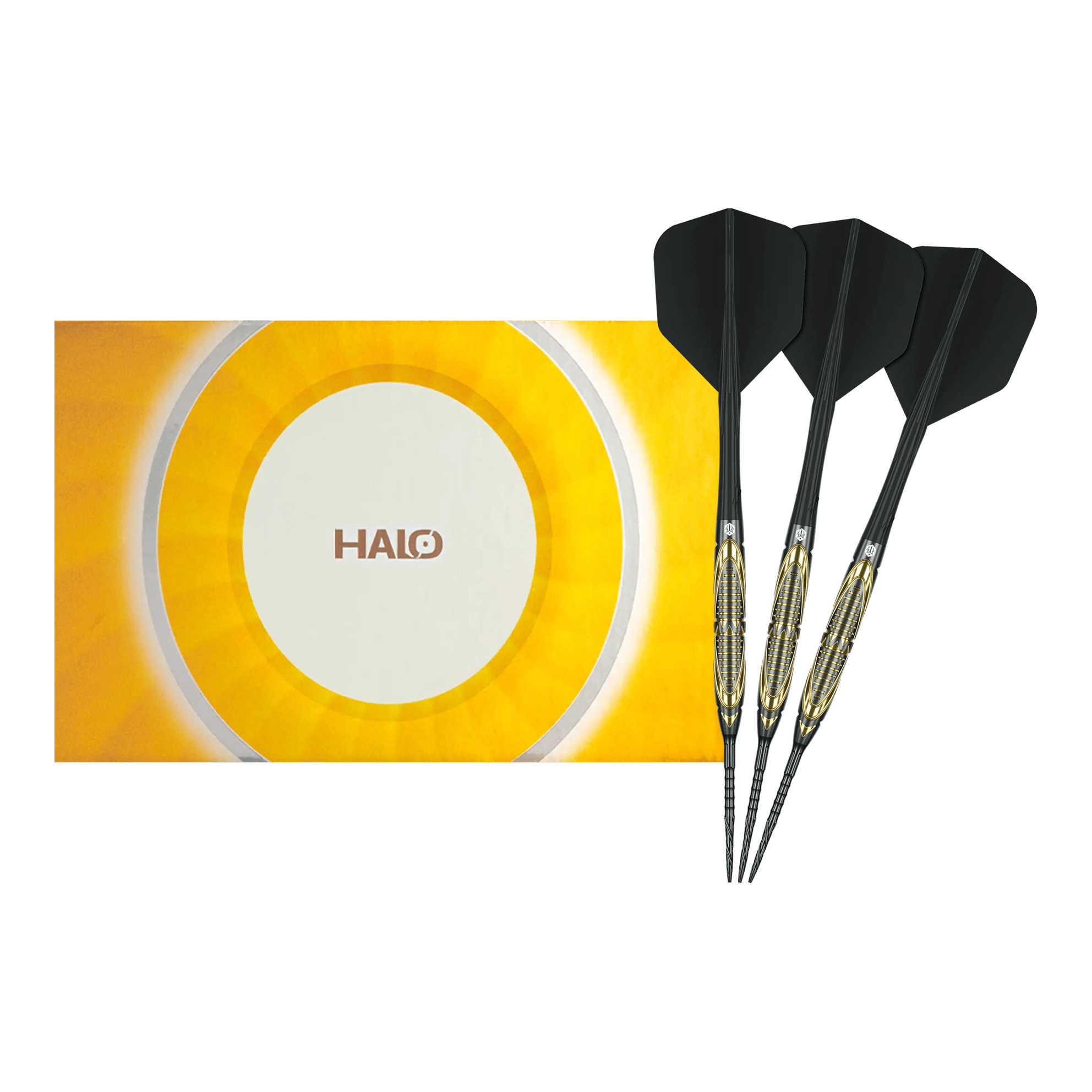 Das Bild zeigt die Caliburn Halo H2 Steeldarts mit einem Gewicht von 22,5g in voller Länge. Die Steeldarts sind besonders langlebig und robust.