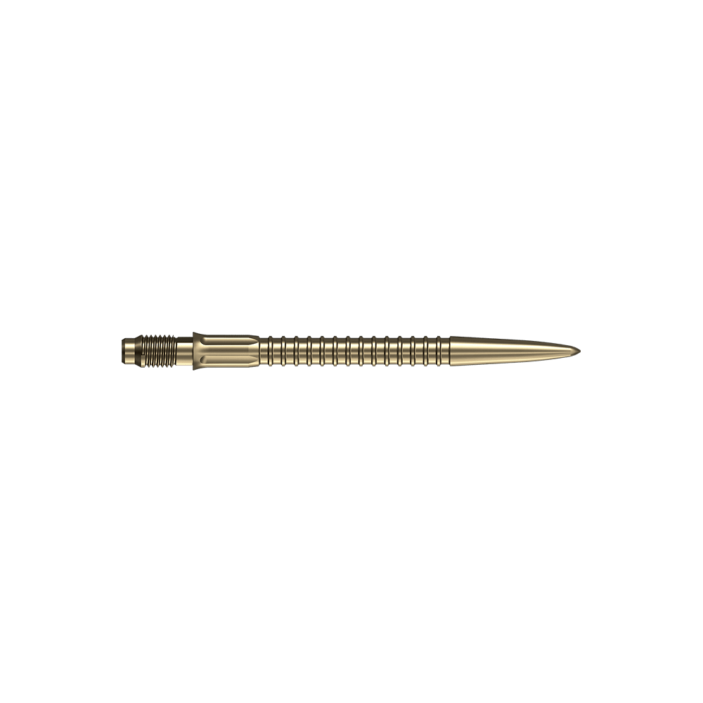 Dartspitzen in goldener Farbe sind auf weißem Hintergrund abgebildet. Geeignet als Ersatzteile für Darts.