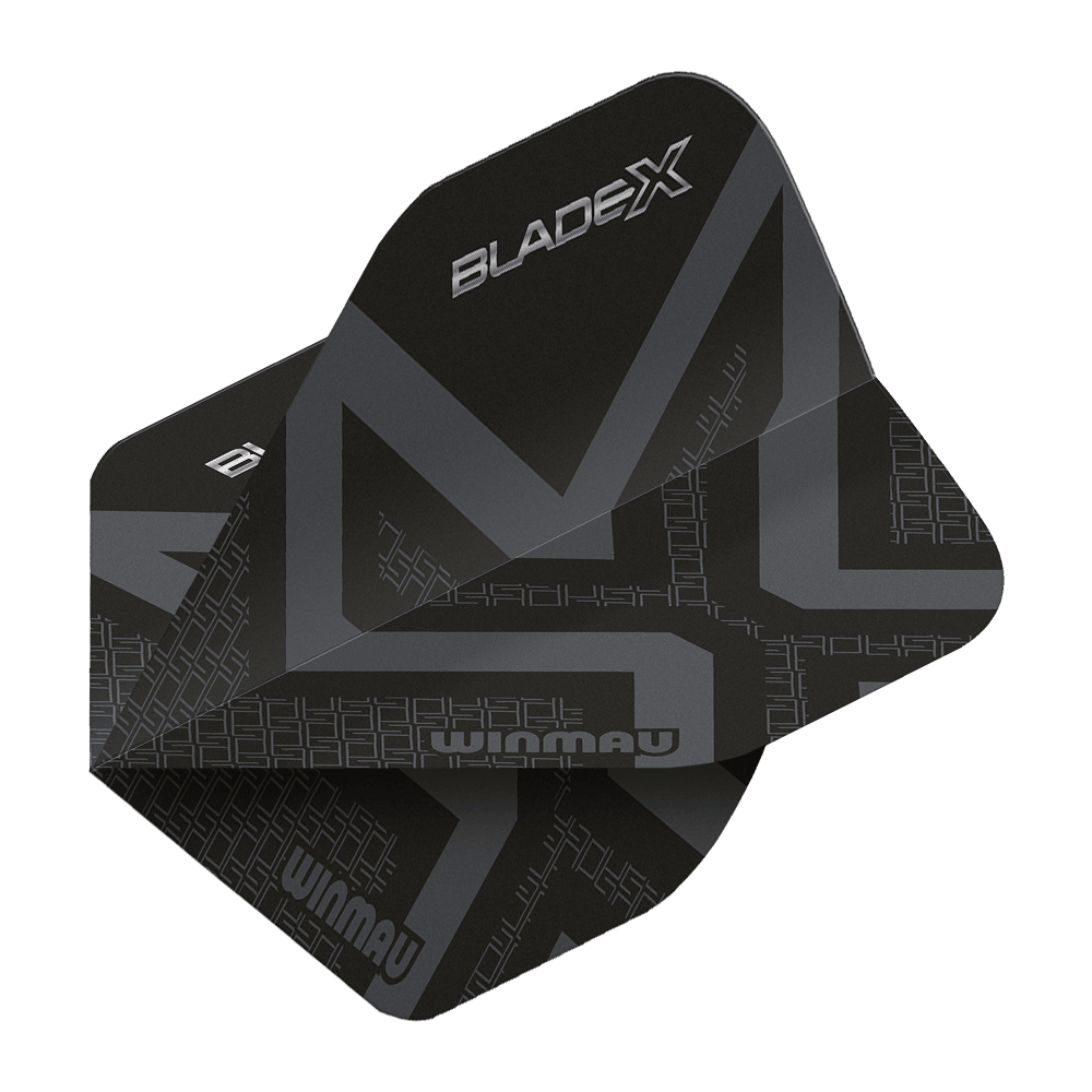 Letky Winmau Prism Delta Blade X metalická černá č. 2 Winmau Prism Delta Blade X Metallic Black No2 Standard Flights wird gezeigt. Ein Dartflugblatt in metallischem Schwarz, Standardgröße Nummer 2.