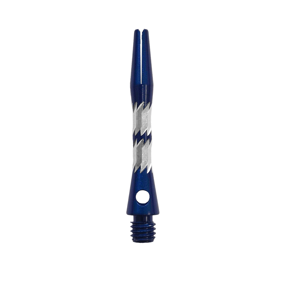 Abgebildet sind Bulls NL Minor Aluminium Shafts in Blau, 33 mm lang. Die Schäfte sind für Dartpfeile geeignet.