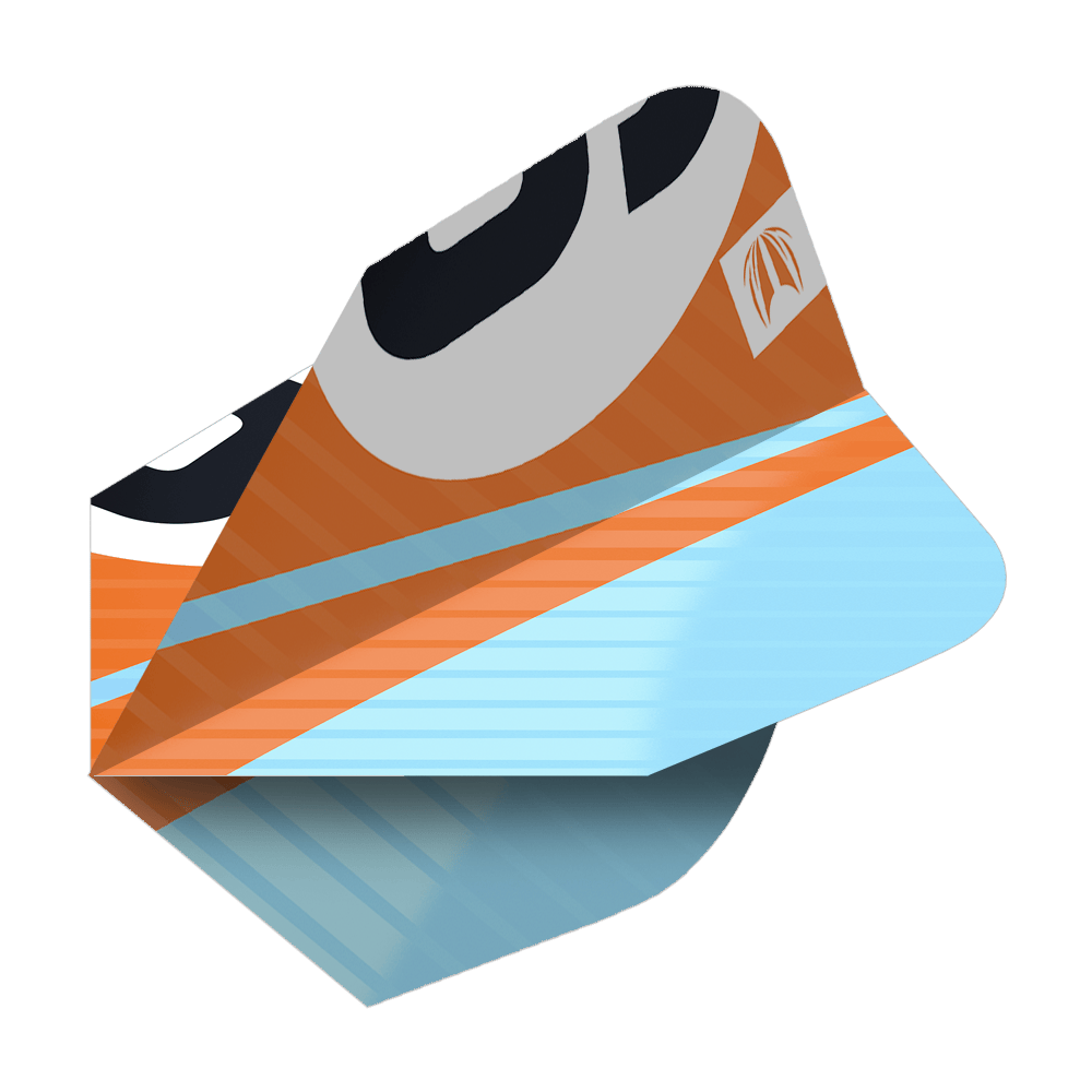 337215_Target_ProUltra_3Sets_Chicane_Orange_Ten-X_Flights_2dJB66sKjtLoOE Das Bild zeigt ein Dart-Flight in Orange, Blau und Schwarz mit einem modernen Design. Es handelt sich um das Produkt "Target Pro Ultra Chicane Orange Ten-X Flights - 3 Sets".