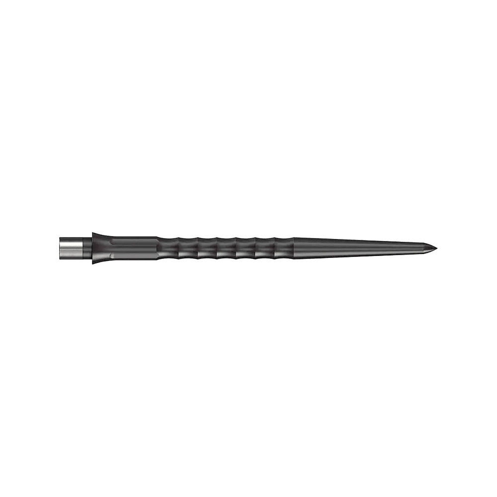 Caliburn System Steeldart Tips - Ripple - NoLip - Black Das Bild zeigt eine schwarze Steeldartspitze mit Ripple NoLip Design, 36 mm lang. Die Spitze gehört zum Caliburn Evo System.