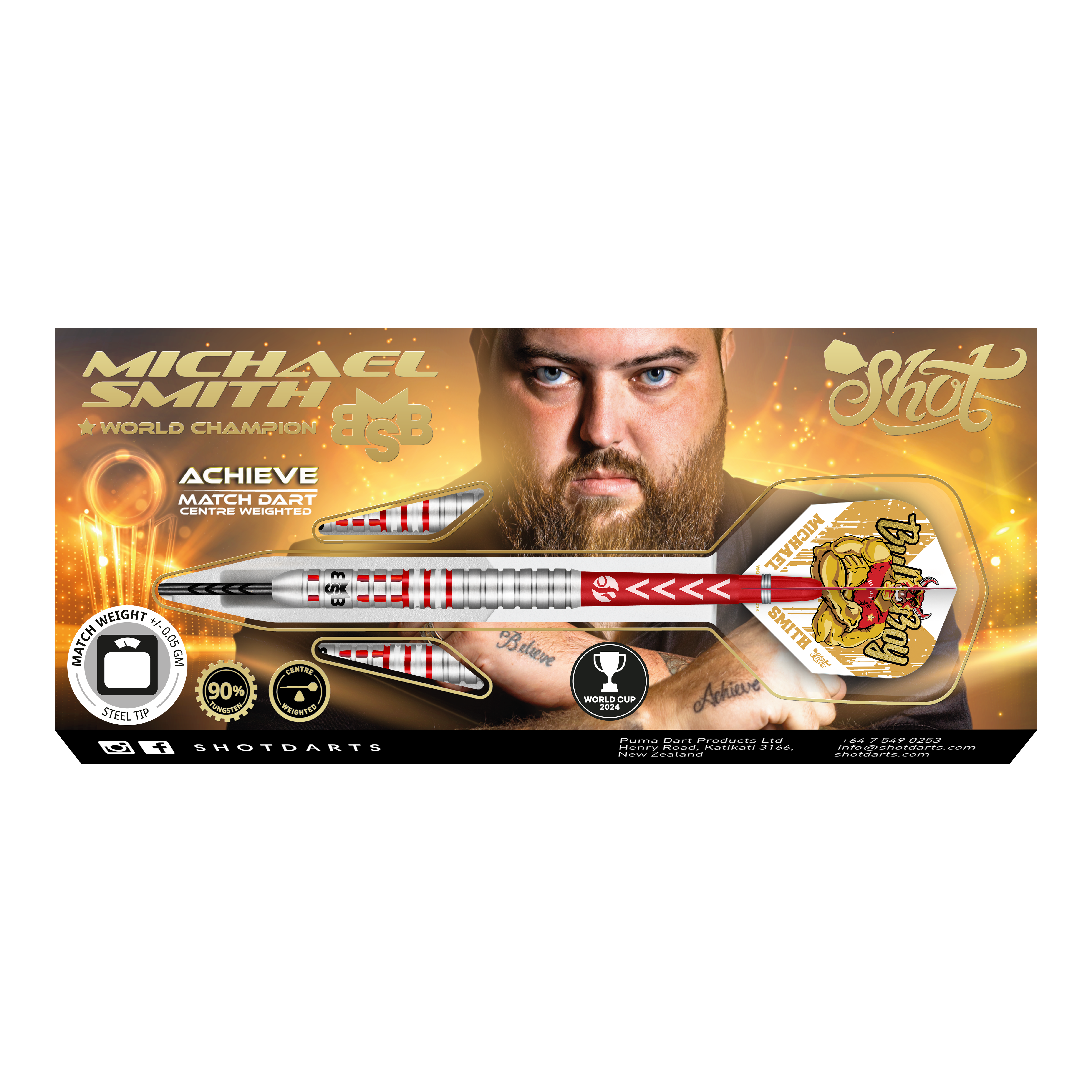 Shot Michael Smith Achieve World Cup 2024 Limited Edition Steeldarts - 24g