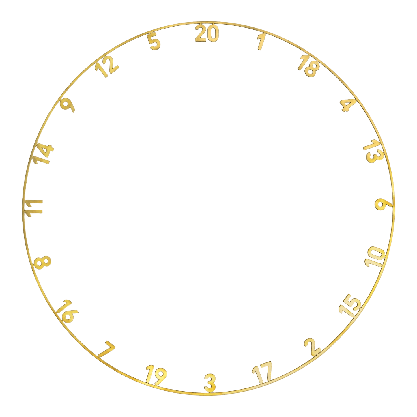 Precise 180 OnePiece Lasercut Zahlenring Ein goldener Lasercut-Zahlenring für eine Dartscheibe wird dargestellt. Es handelt sich um das Modell Precise 180 OnePiece.