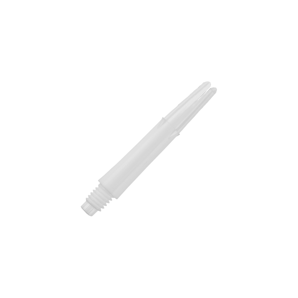 L-Style L-Shafts Locked Straight - White 190 Dieses Bild zeigt einen weißen, geraden Dartshaft ohne Kappen. Er hat am unteren Ende ein Gewinde zum Befestigen am Dartbarrel.