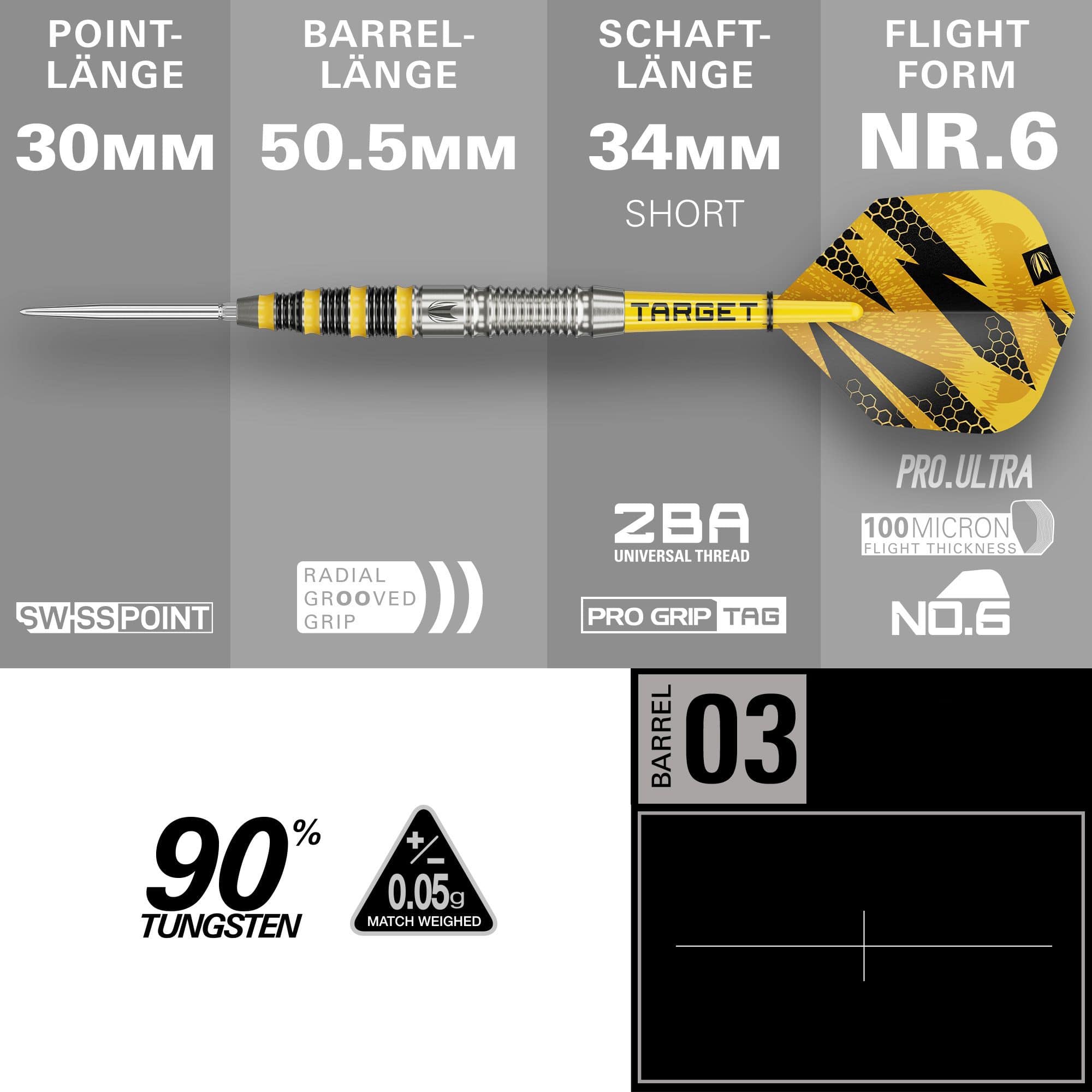 Target Buzz 03 Swiss Points Steeldarts Abgebildet sind Target Buzz 03 Swiss Points Steeldarts. Das Produkt zeichnet sich durch ein elegantes Design aus.