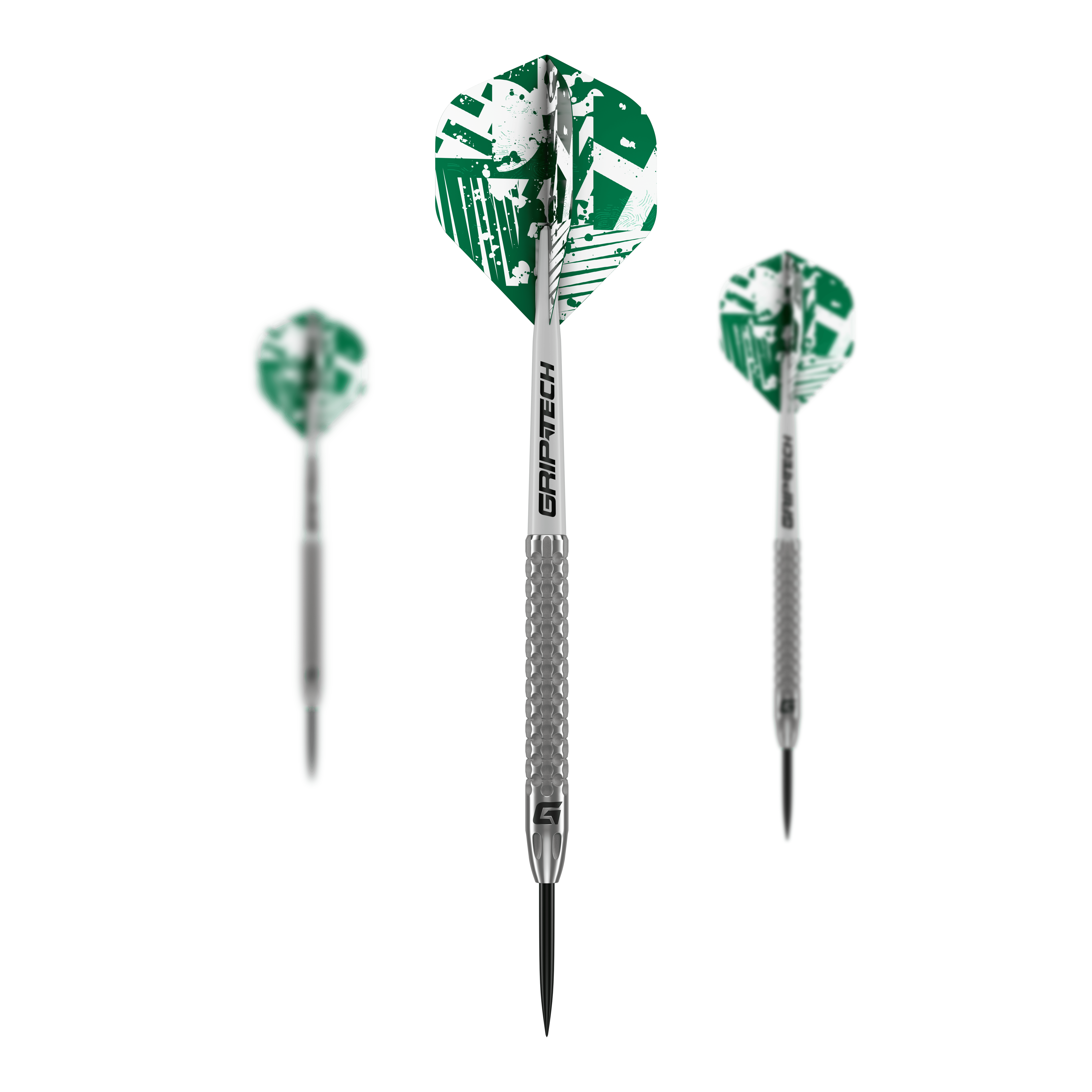 Šipky GOAT Fairway V2 z wolframové oceli Das Produkt GOAT Fairway V2 Tungsten Steeldarts ist als Set nebeneinander dargestellt. Die Barrels wirken einheitlich.