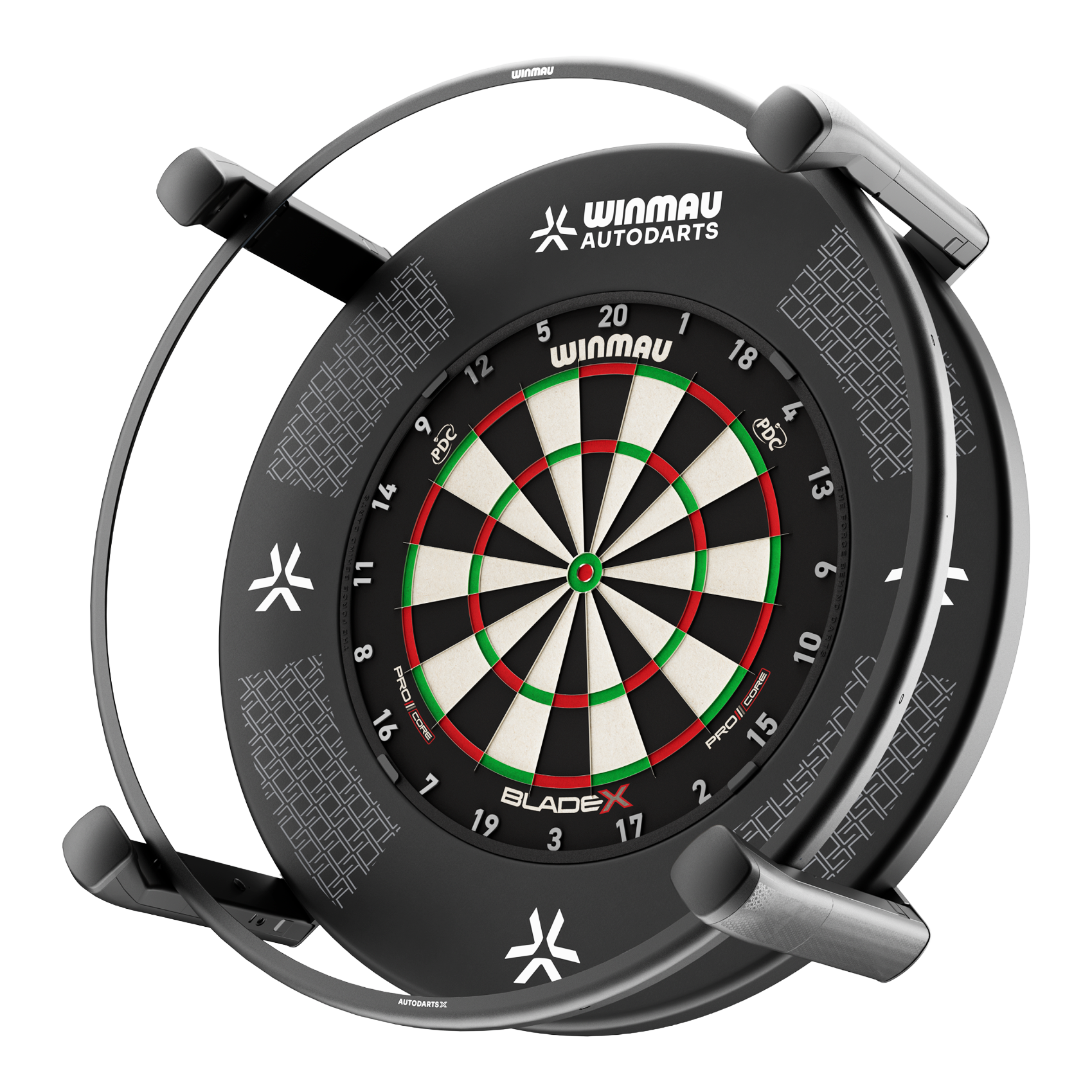 System automatycznego punktowania Winmau Autodarts X Abgebildet ist das Winmau Autodarts X Autoscoring-System. Dieses Produkt wertet Dartspiele automatisch aus.