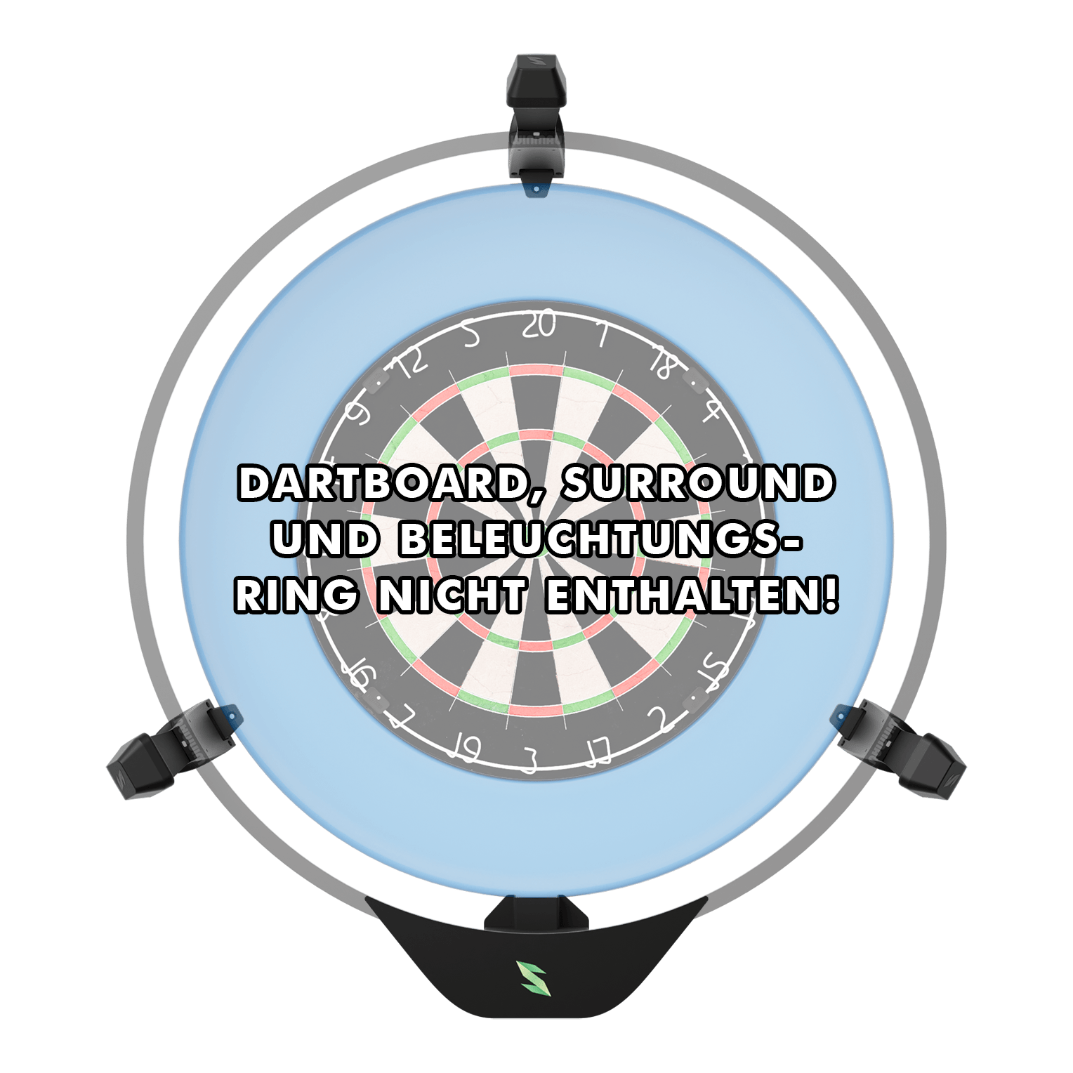 Scolia Home 2 FLEX - Elektronický systém automatického bodování 2026 Das Bild zeigt das Produkt "Scolia Home 2 FLEX – Electronic Score System" rund um ein Dartboard. Auf dem Bild steht der Hinweis, dass Dartboard, Surround und Beleuchtungsring nicht enthalten sind.