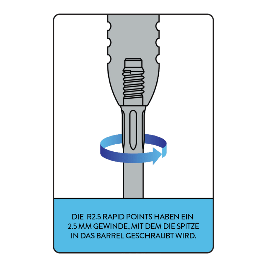 Mission R2.5 Rapid Point Tool Das Bild zeigt das Mission R2.5 Rapid Point Tool. Dieses Tool dient zur Wartung von Dartspitzen.