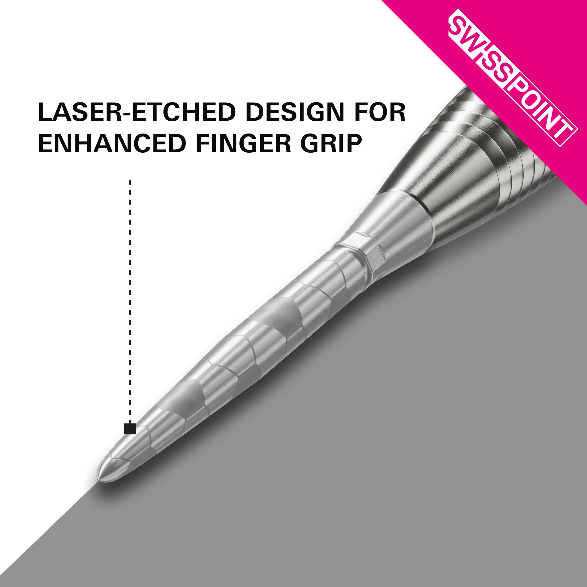 Puntas de dardos Target Swiss Storm Onyx Point - Plateadas Das Bild zeigt die silberne Dartspitze "Target Swiss Storm Onyx Point". Die Spitze verfügt über ein lasergraviertes Design für einen verbesserten Fingergriff.