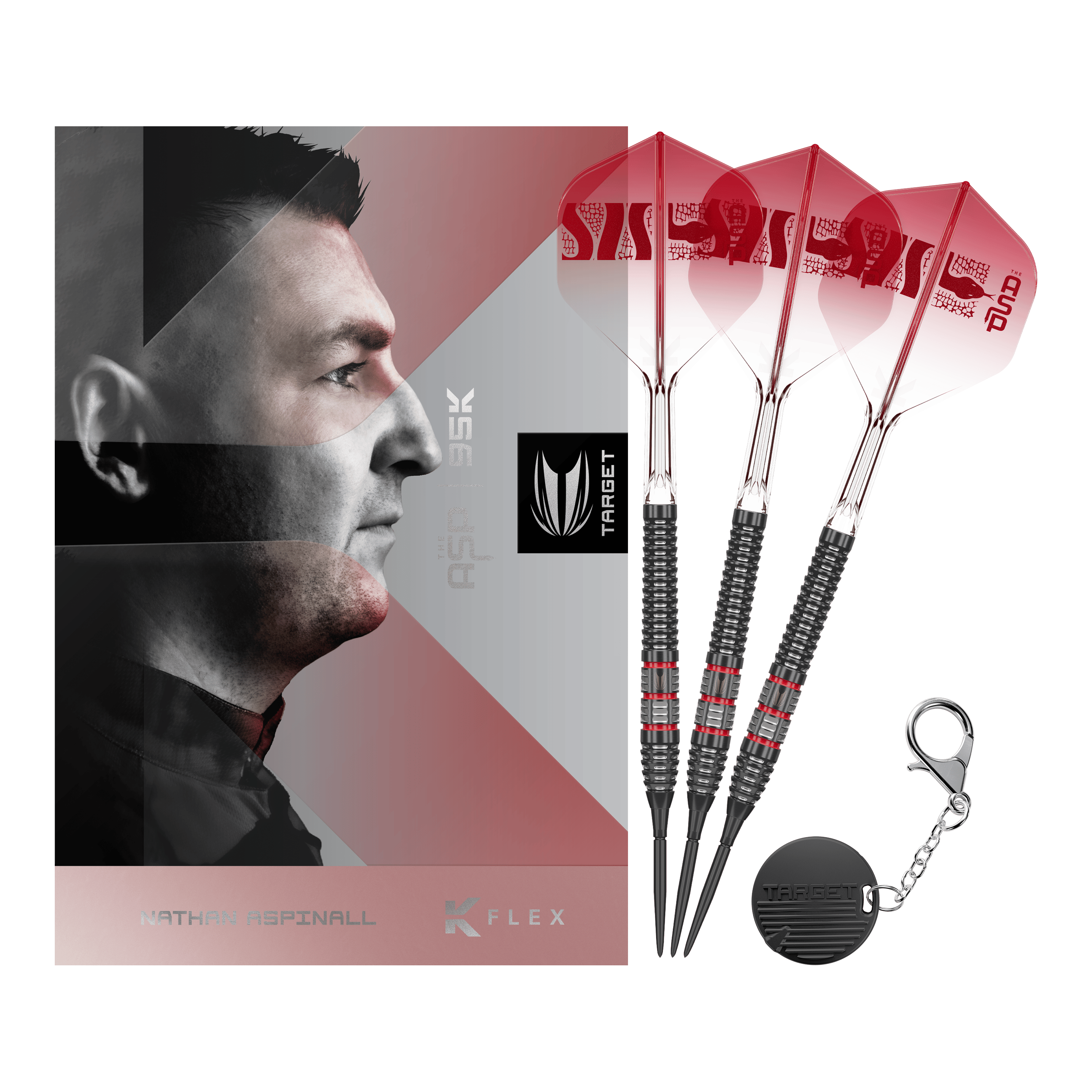 Šipky Target Nathan Aspinall 95K Swiss Point Steel Volle Ansicht der Target Nathan Aspinall 95K Swiss Point Steeldarts. Die Darts sind in ihrer Gesamtheit abgebildet.