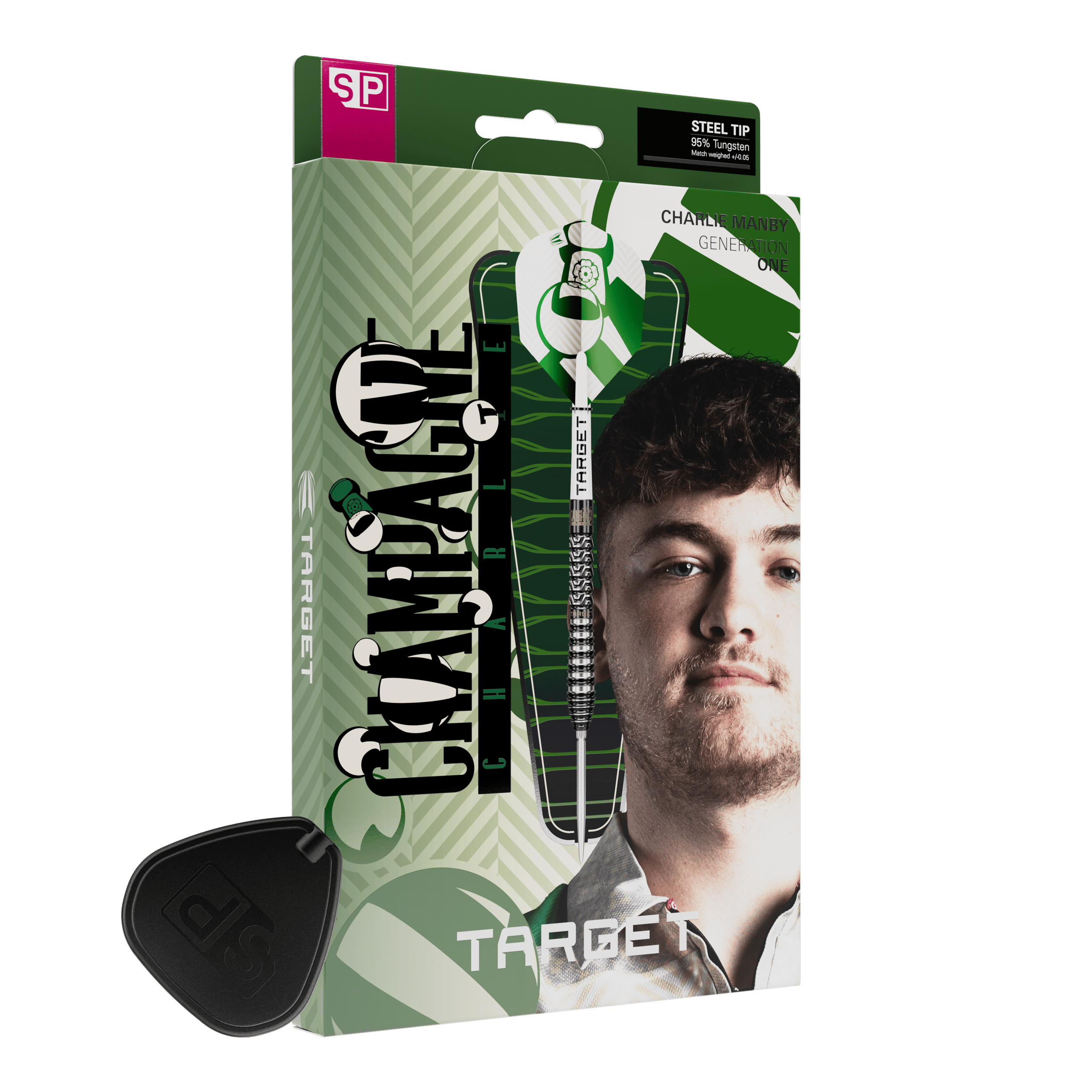 Target Charlie Manby Swiss Points Steeldarts Dies ist ein Foto von Target Charlie Manby Swiss Points Steeldarts. Es wird ein weiterer Dart aus dem Set gezeigt.