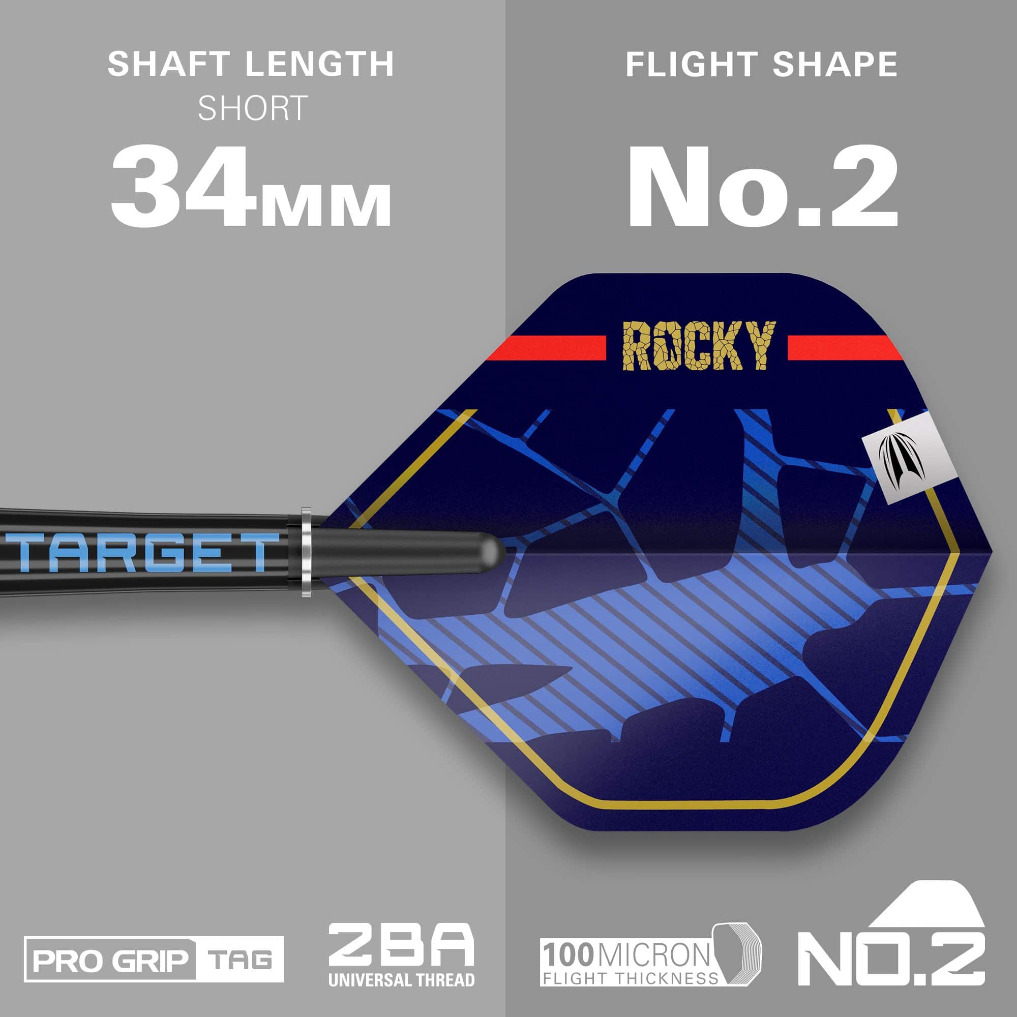Měkké šipky Target Josh Rock GEN1 - 20g Das Bild zeigt einen Softdart aus der Serie "Target Josh Rock GEN1" mit einem Gewicht von 20g. Der Schaft ist 34 mm lang und der Flight hat die Form Nr. 2.
