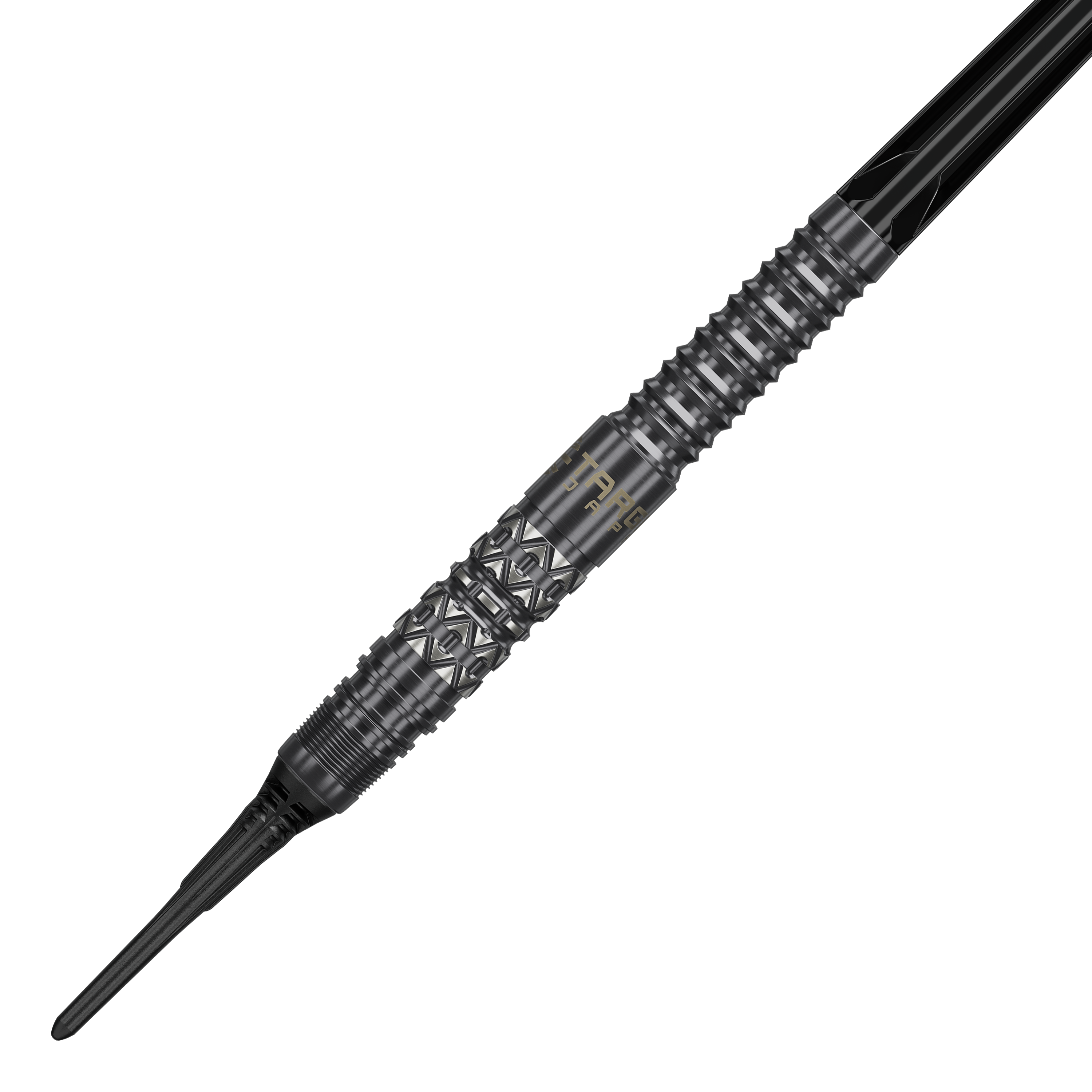 Hier sieht man die Target Black Marque Creed Softdarts mit 21,5g Gewicht. Die Darts sind schlank gestaltet und modern.