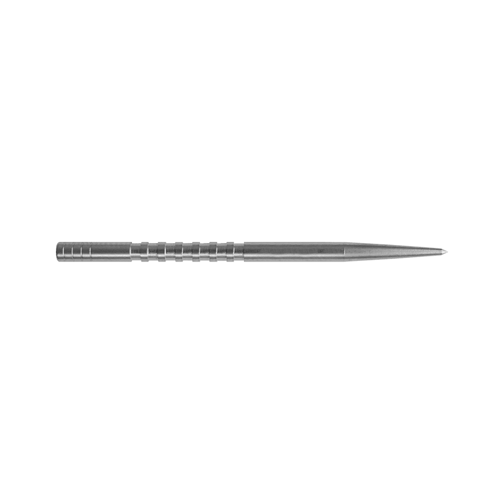 Condor Beak Point With Cut Dartspitzen Das Bild zeigt eine silberne Dartspitze mit eingearbeiteten Rillen. Sie ist lang und läuft zu einer feinen Spitze zu.
