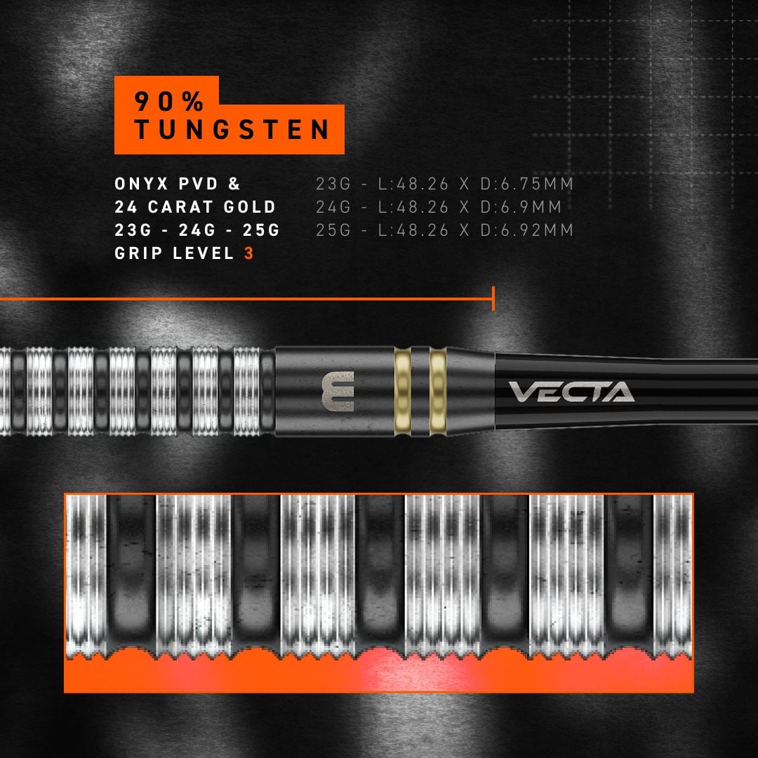 Winmau Gian Van Veen TS Switch Point Steeldarts Das Produkt ist Winmau Gian Van Veen TS Switch Point Steeldarts. Die Abbildung zeigt die schlanken Darts aus der Nähe.
