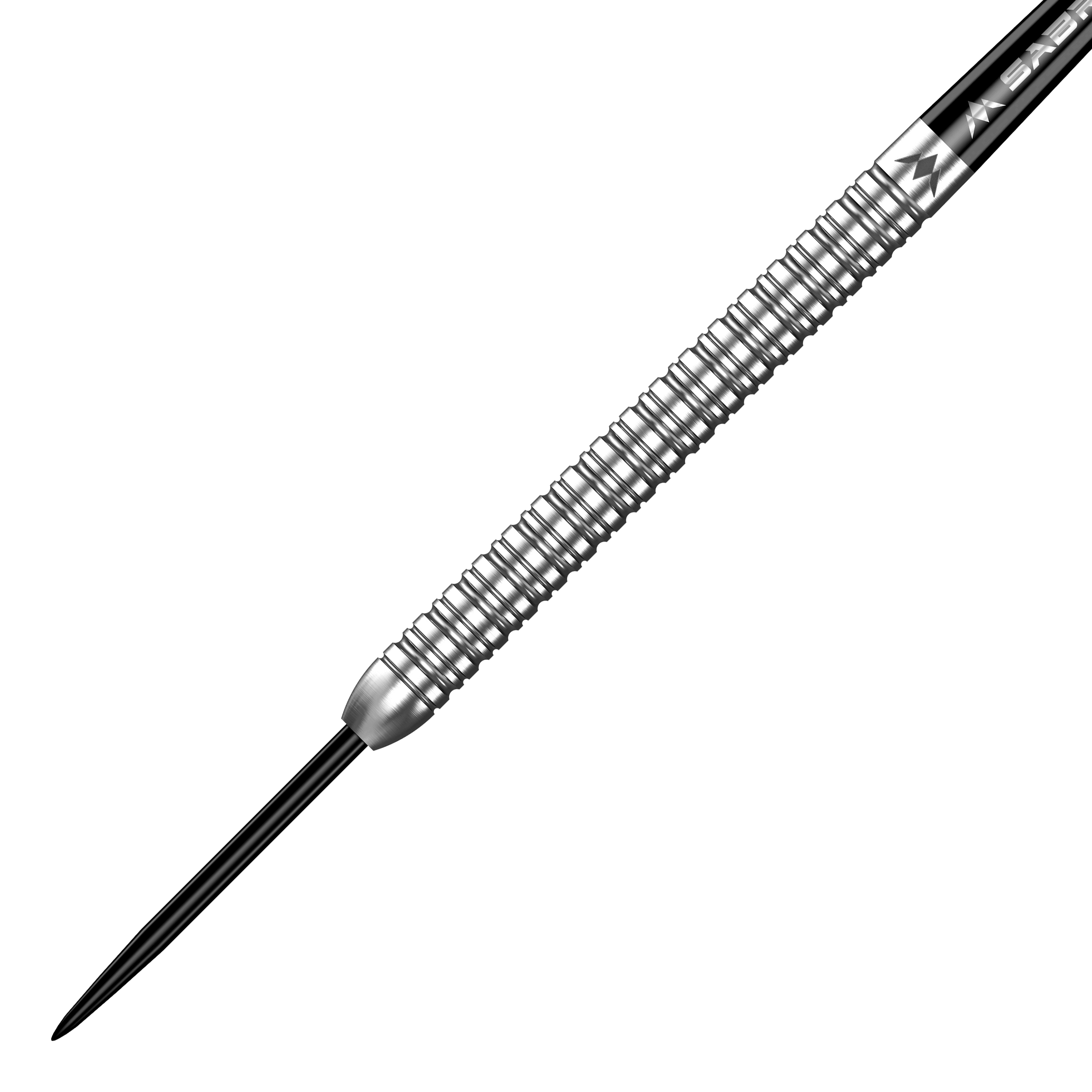Mission Mike De Decker MDD Silver Steeldarts Das Bild zeigt einen silbernen Steeldart mit gerilltem Griff. Es handelt sich um das Produkt "Mission Mike De Decker MDD Silver Steeldarts".
