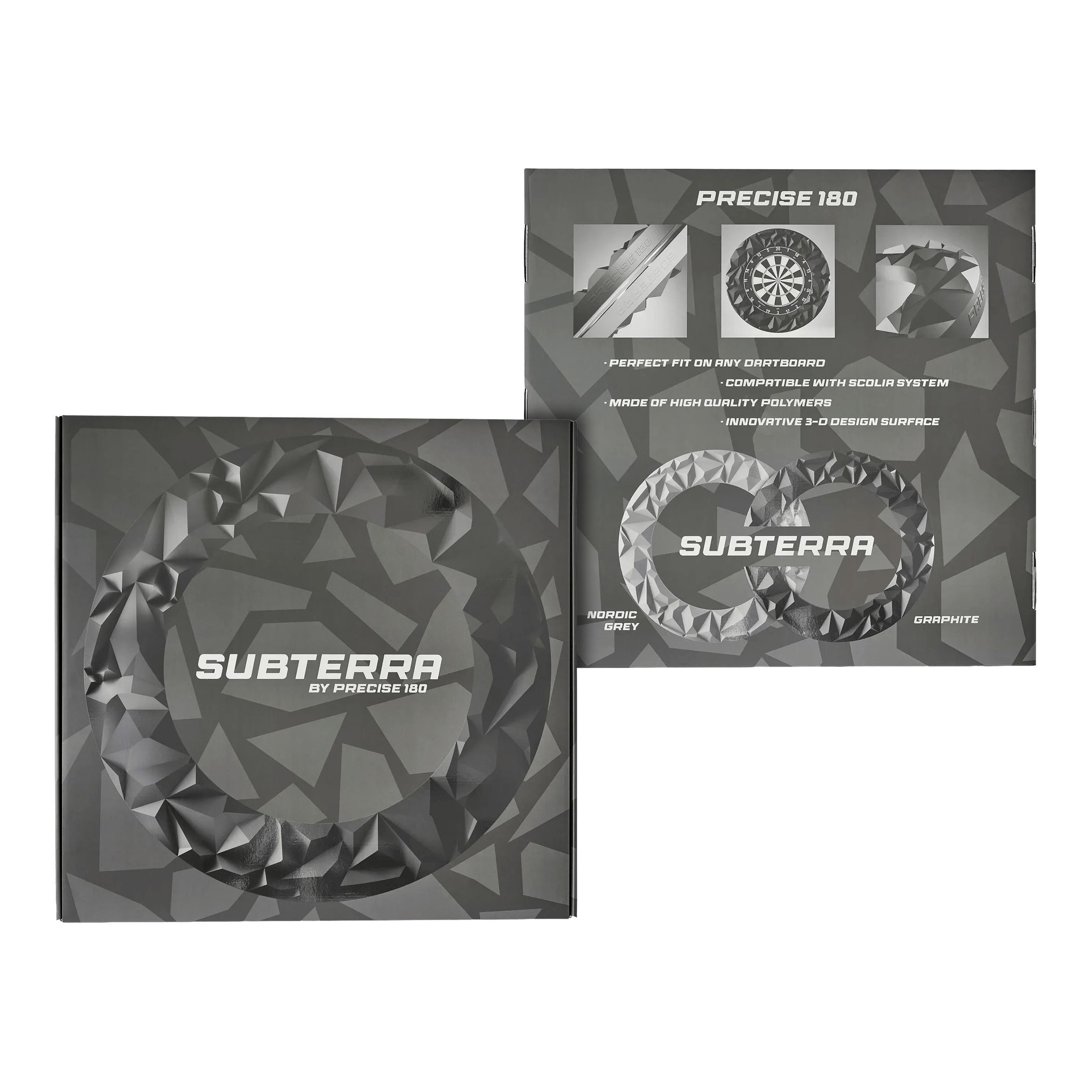 Tablero de dardos 3D Precise 180 Surround Subterra - Gris nórdico Hier ist das Precise 180 3D Dartboard Surround Subterra in Nordic Grey abgebildet. Es schützt die Umgebung der Dartscheibe vor Treffern.