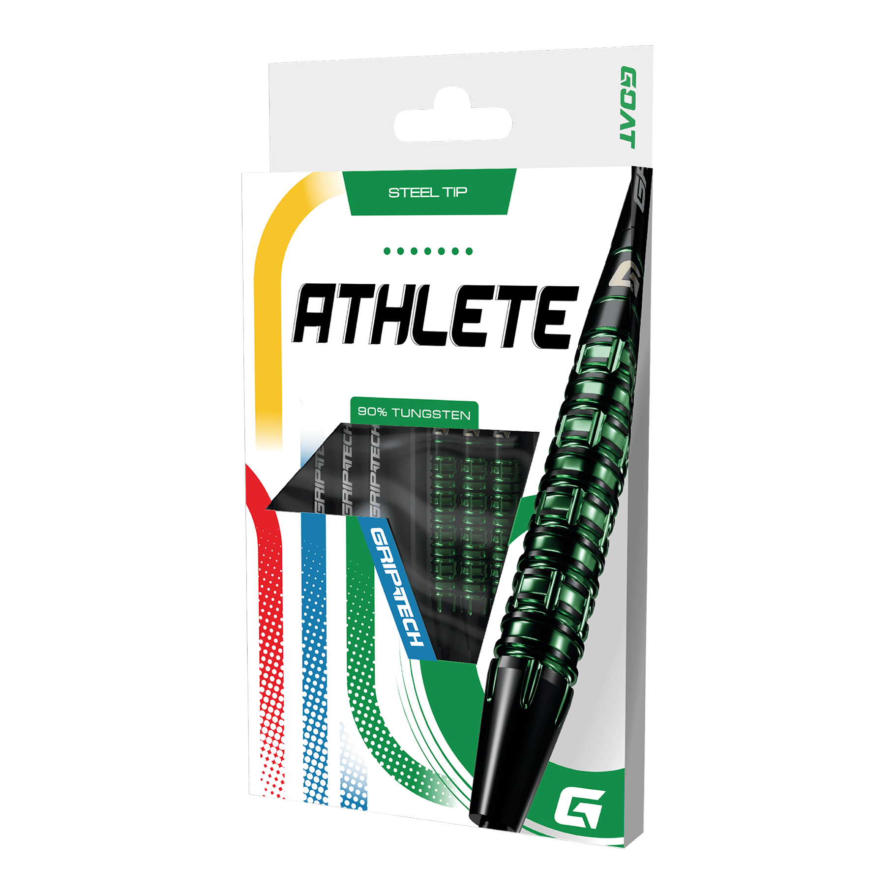 Freccette in acciaio al tungsteno verde GOAT Athlete Dieses Bild stellt die GOAT Athlete Green Tungsten Steeldarts dar. Die Darts heben sich durch ihr grünes Design hervor.