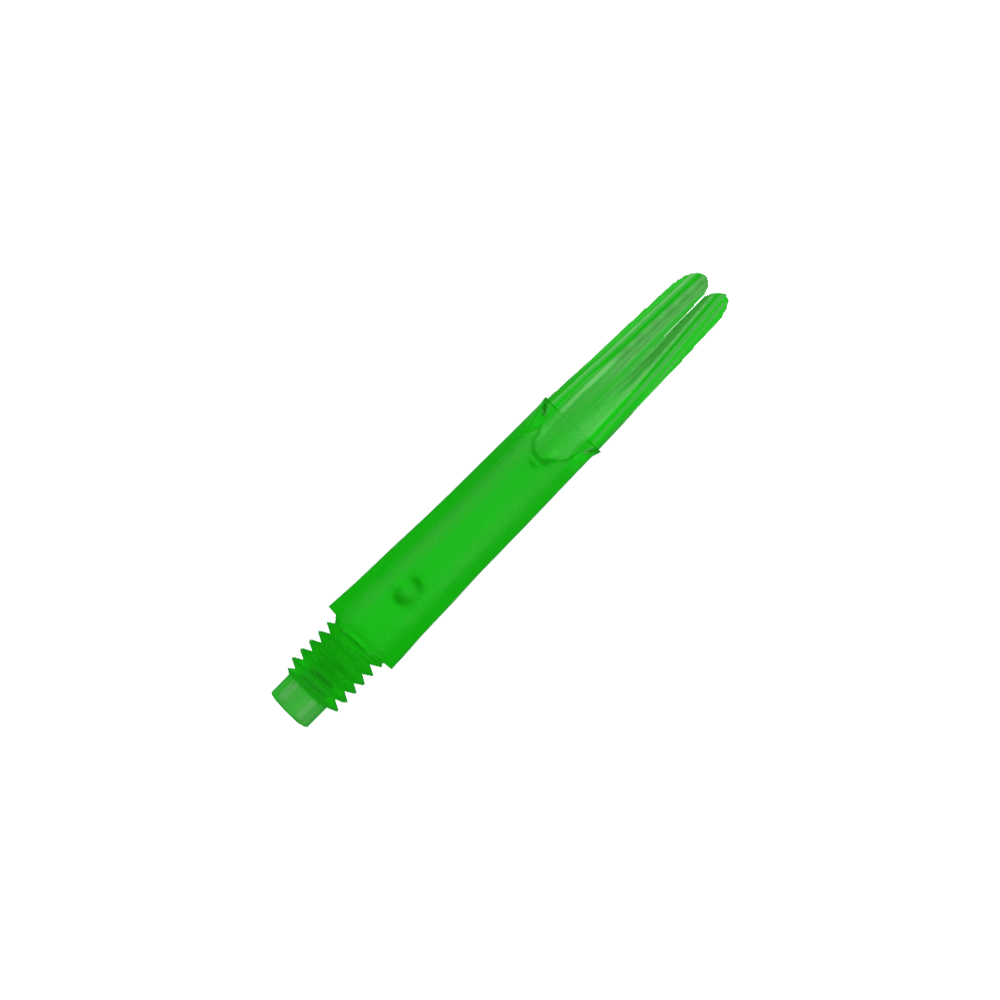 L-tvarované L-hřídele, zajištěné rovné - zelené L-Style L-Shafts Locked Straight mit auffälligem Farbton, längere Variante. Abgebildet ist der längere Dart-Schaft einzeln.