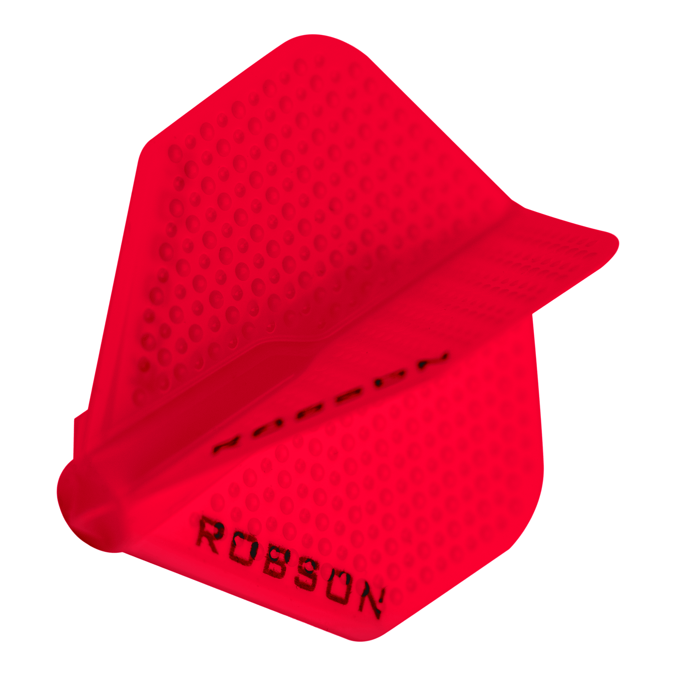 Robson Plus Dimple Flights - Rot Das Bild zeigt ein rotes Dart-Flight mit Dimple-Oberfläche der Marke Robson. Auf dem Flight steht der Schriftzug "ROBSON".