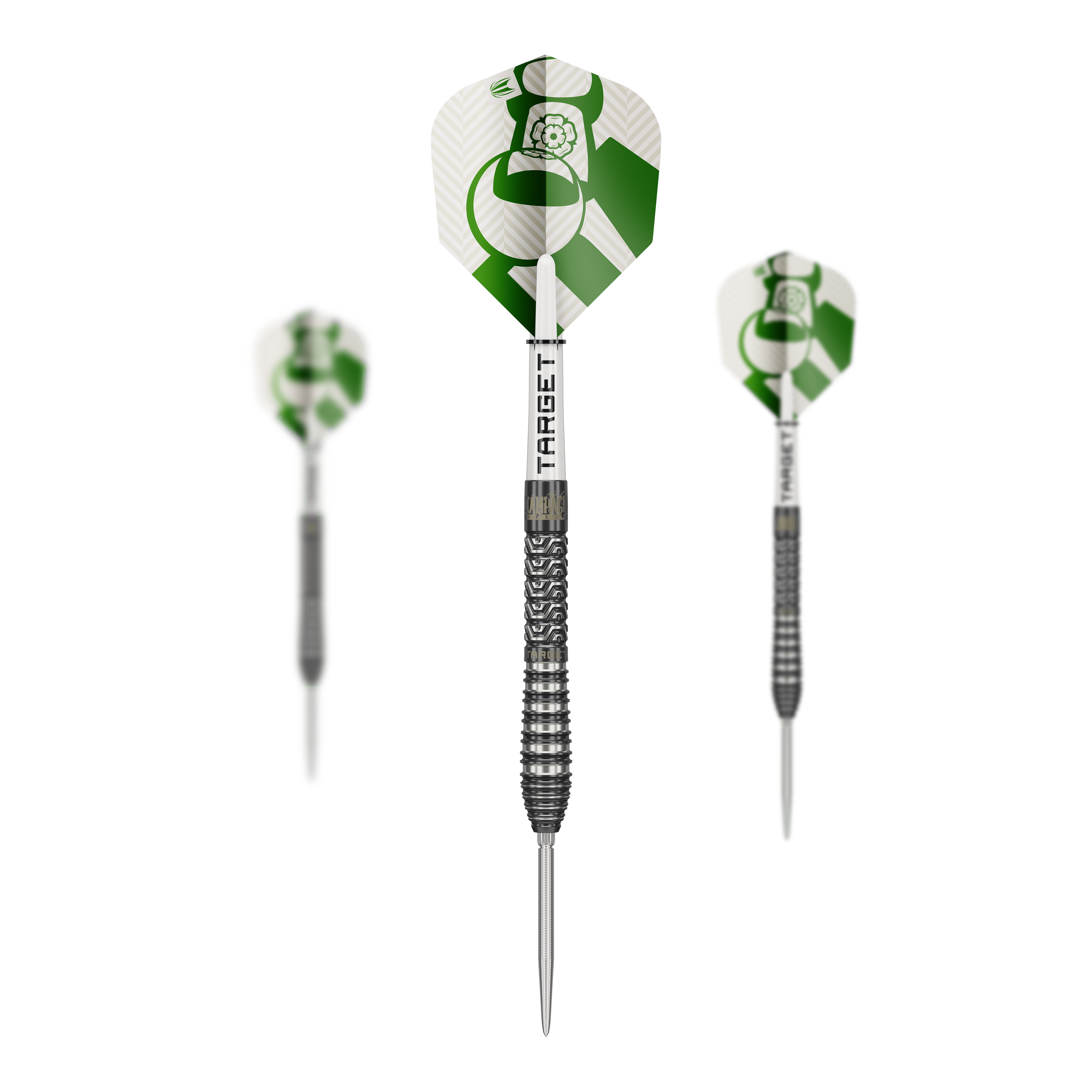 Target Charlie Manby Swiss Points Steeldarts Abgebildet ist das Produkt Target Charlie Manby Swiss Points Steeldarts. Das Bild zeigt ein Set Steeldarts mit spezieller Spitze.