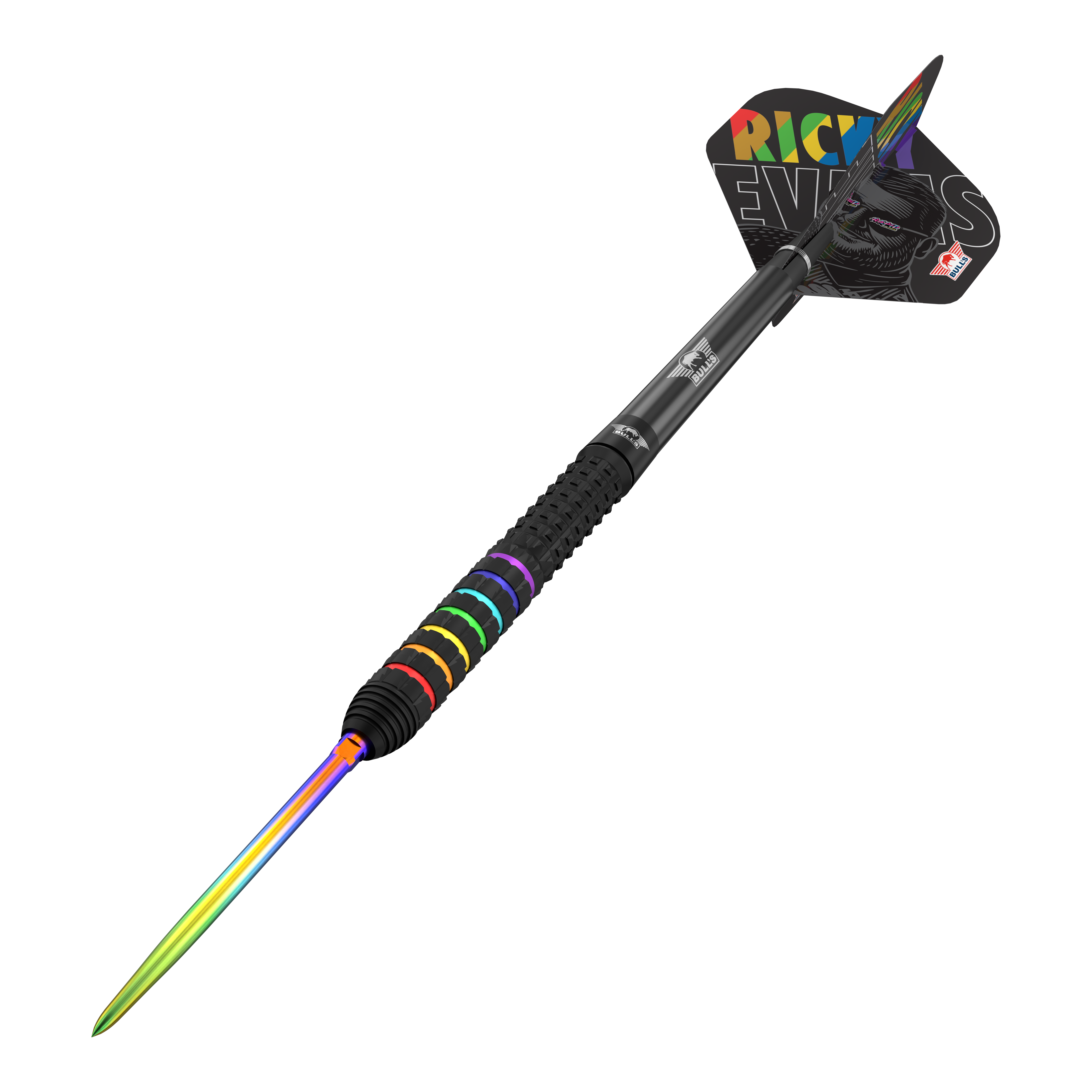 Šipky Bulls NL Ricky Evans Rapid 95 Convertible Point Steel Darts Das Bild zeigt Bulls NL Ricky Evans Rapid 95 Convertible Point Steeldarts. Eine weitere Ansicht des Sets ist dargestellt.